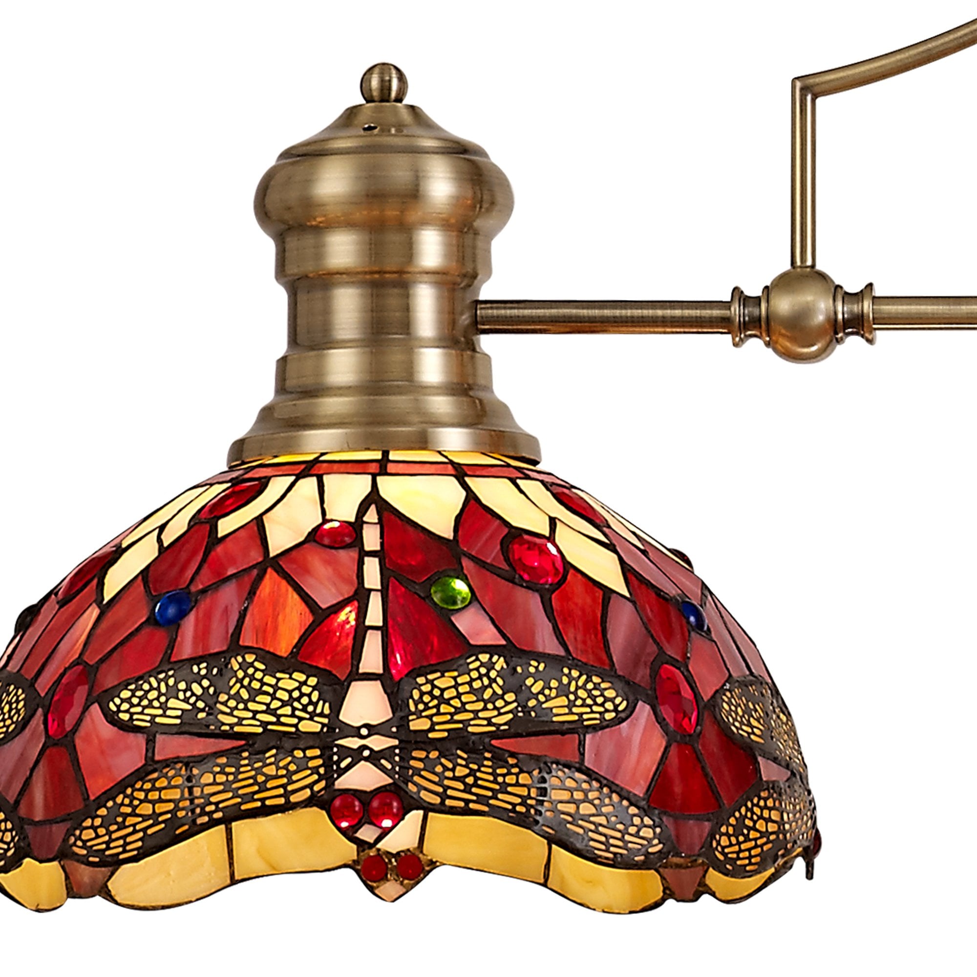 Fabula Hornbeam 3 Light Linear Antique Brass Pendant - 30cm Tiffany Shade - Purple & Pink
