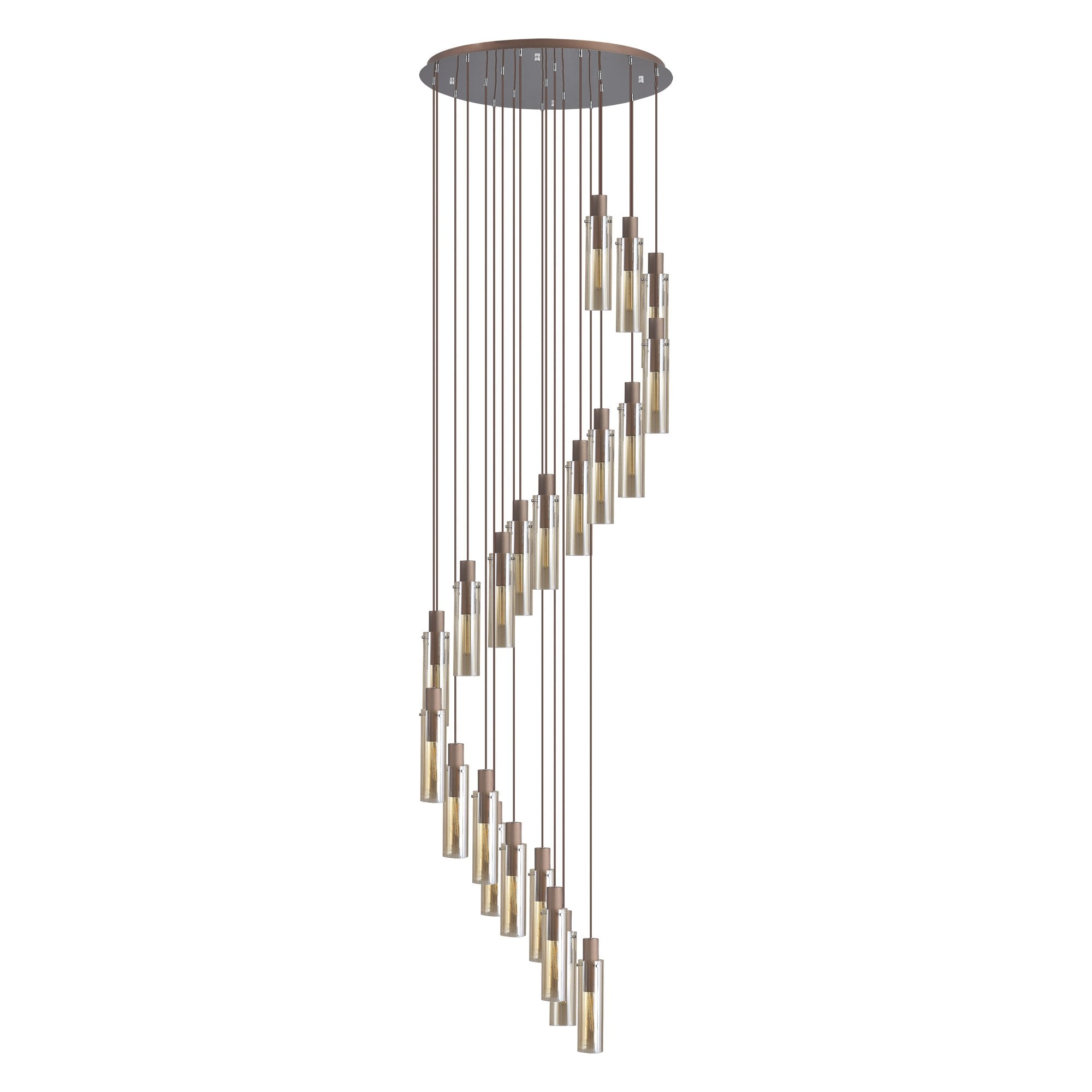 Fabula Kingfisher Adjustable 21 Light Round Pendant - Mocha & Amber Glass
