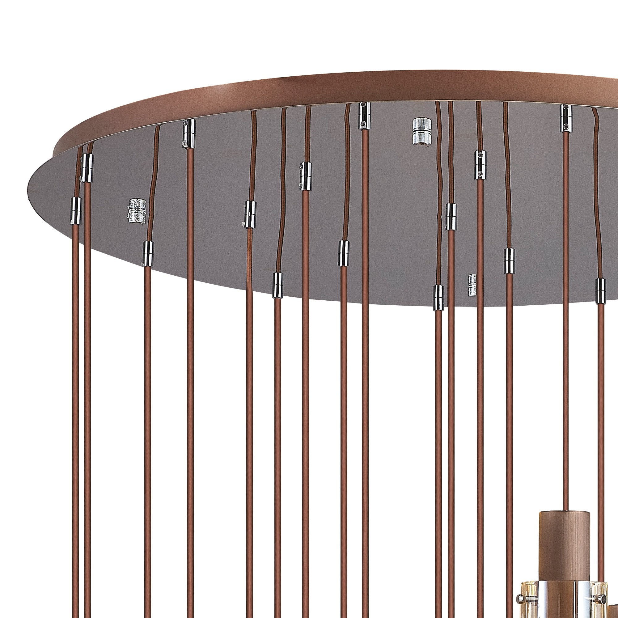 Fabula Kingfisher Adjustable 21 Light Round Pendant - Mocha & Amber Glass