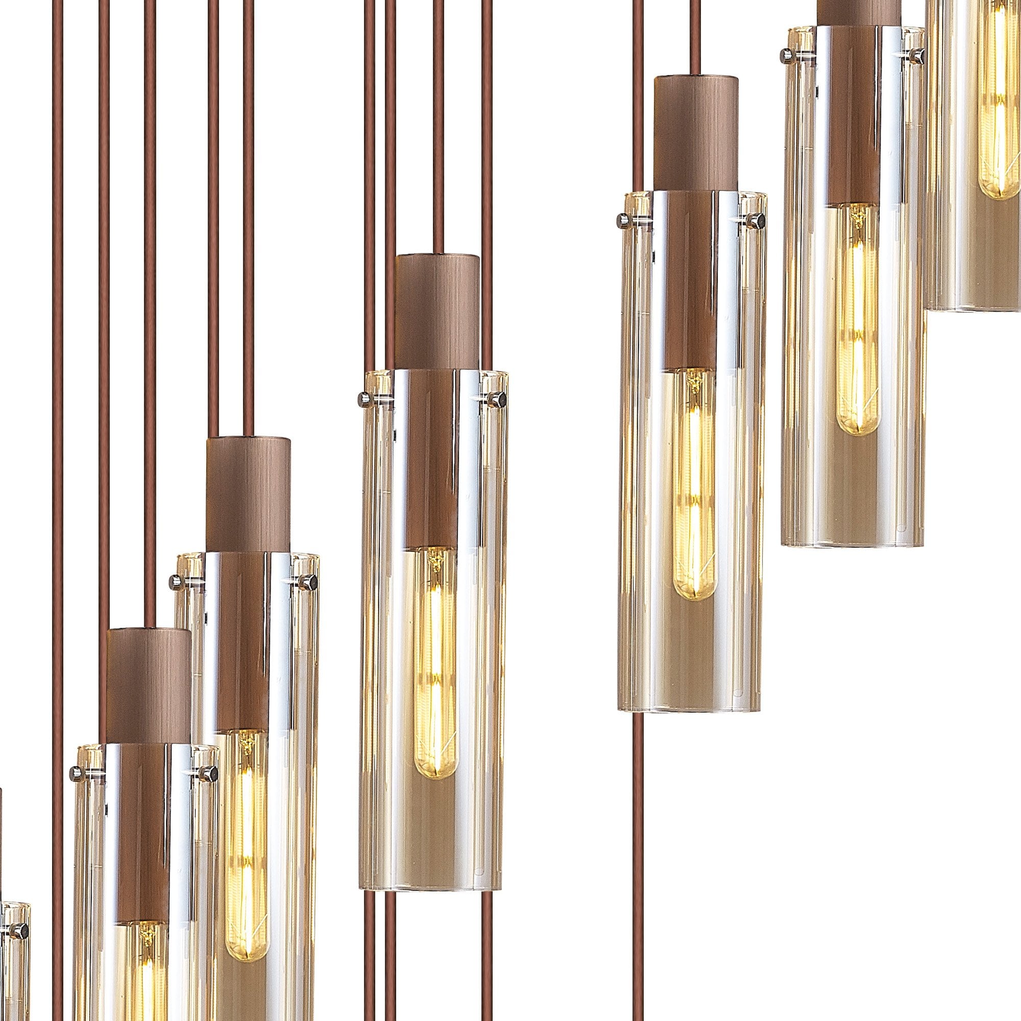 Fabula Kingfisher Adjustable 21 Light Round Pendant - Mocha & Amber Glass