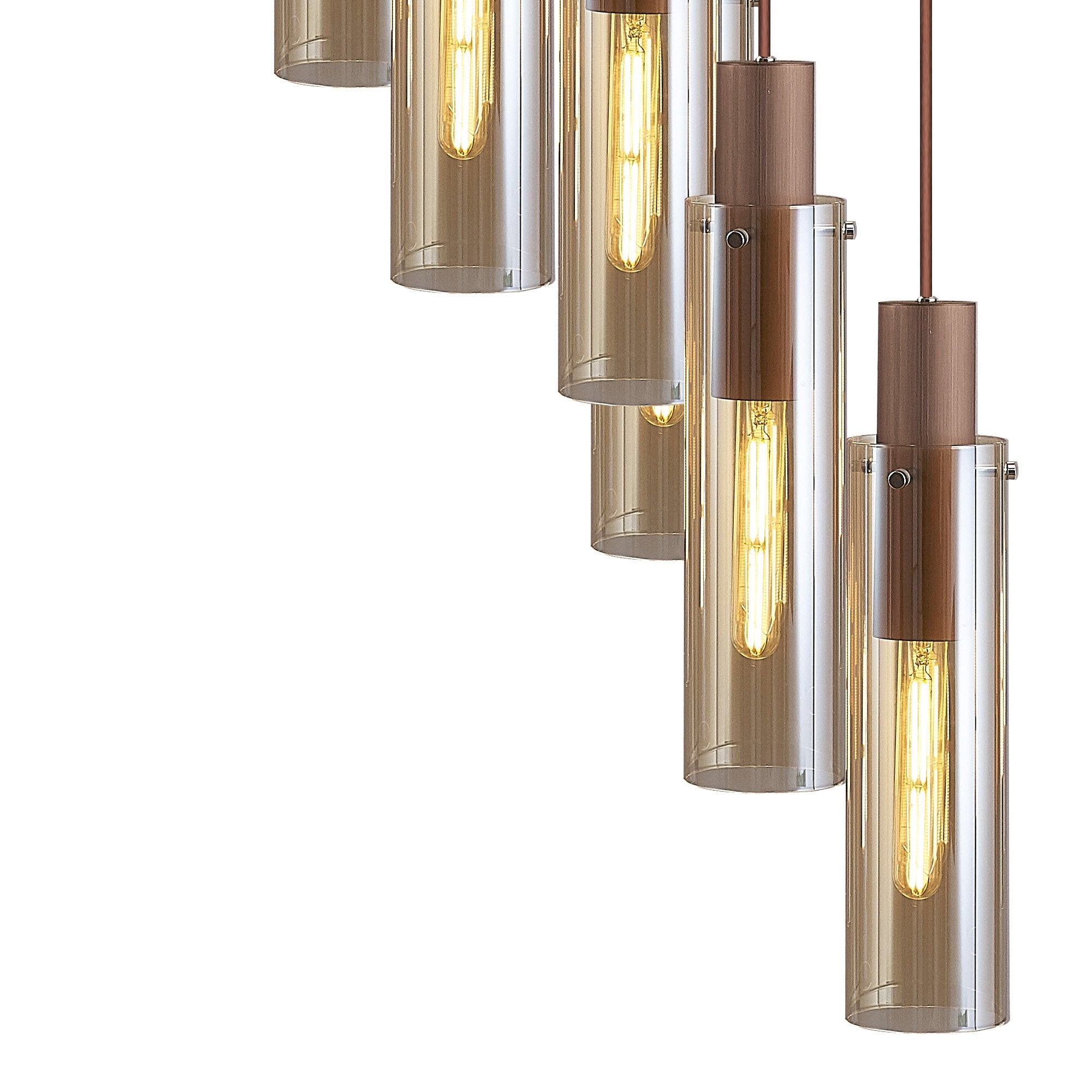 Fabula Kingfisher Adjustable 21 Light Round Pendant - Mocha & Amber Glass