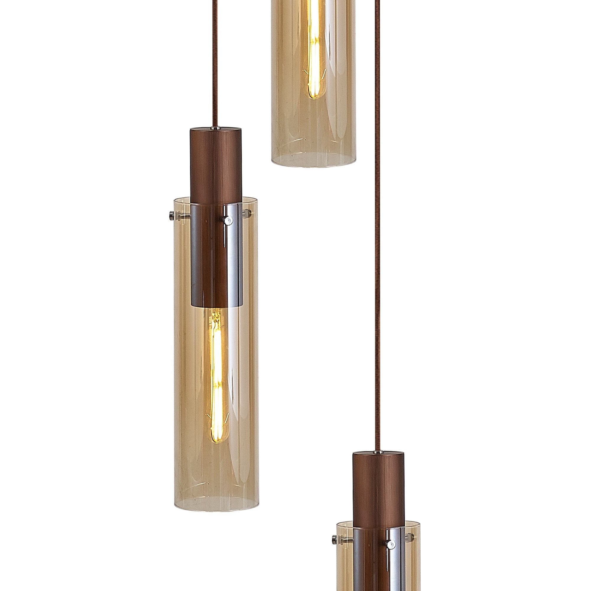 Fabula Kingfisher Adjustable 3 Light Round Pendant - Mocha & Amber Glass