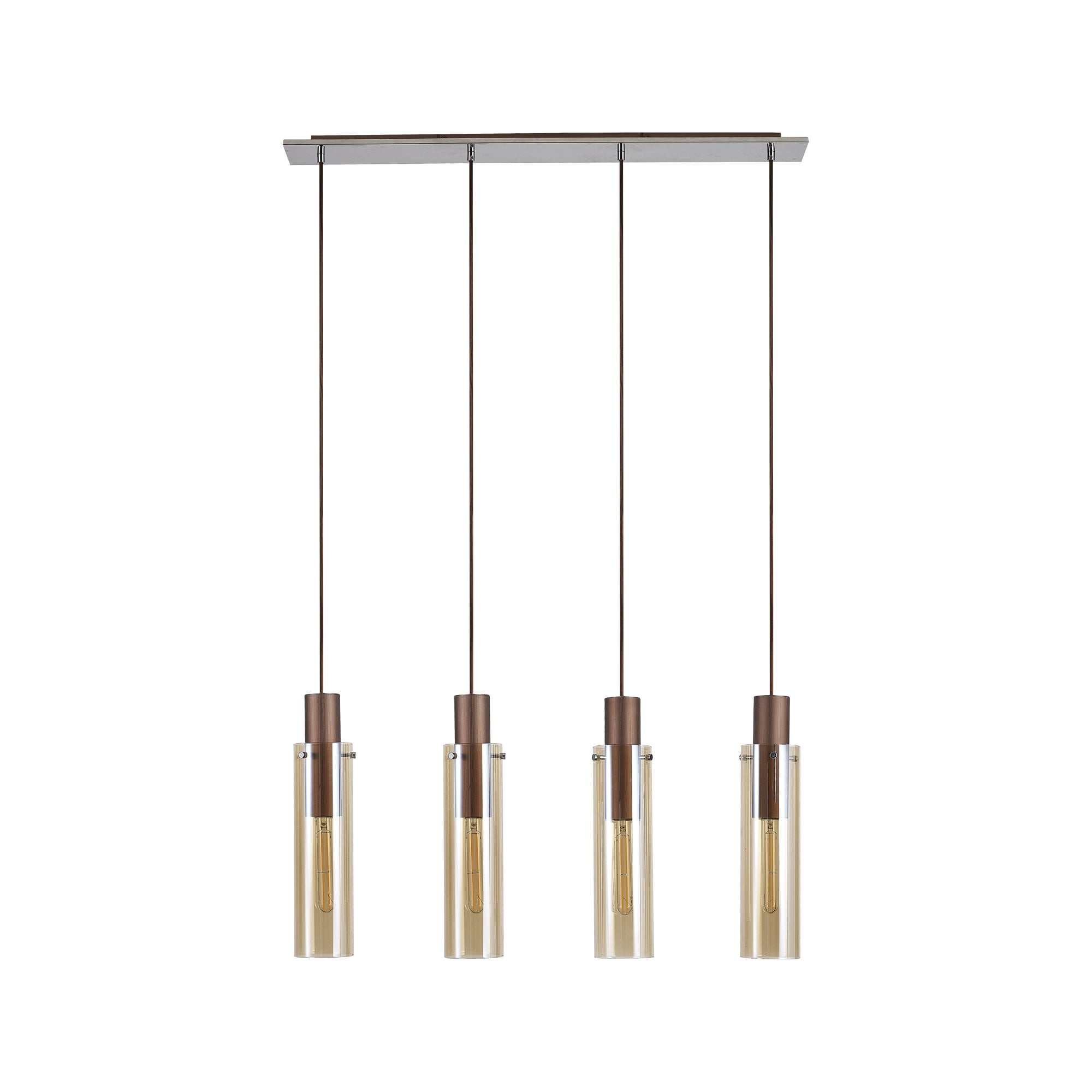 Fabula Kingfisher Adjustable 4 Light Linear Pendant - Mocha & Amber Glass