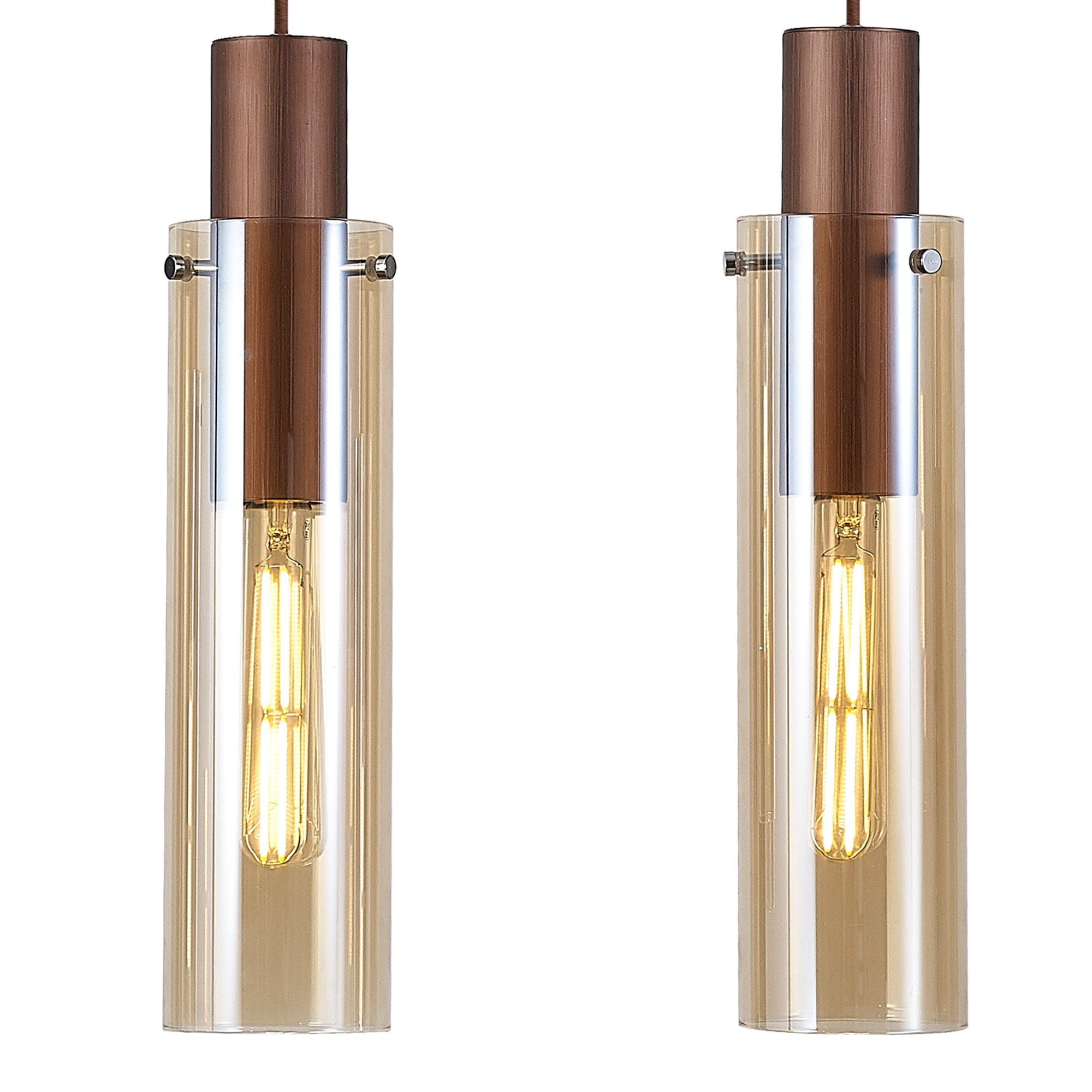 Fabula Kingfisher Adjustable 4 Light Linear Pendant - Mocha & Amber Glass