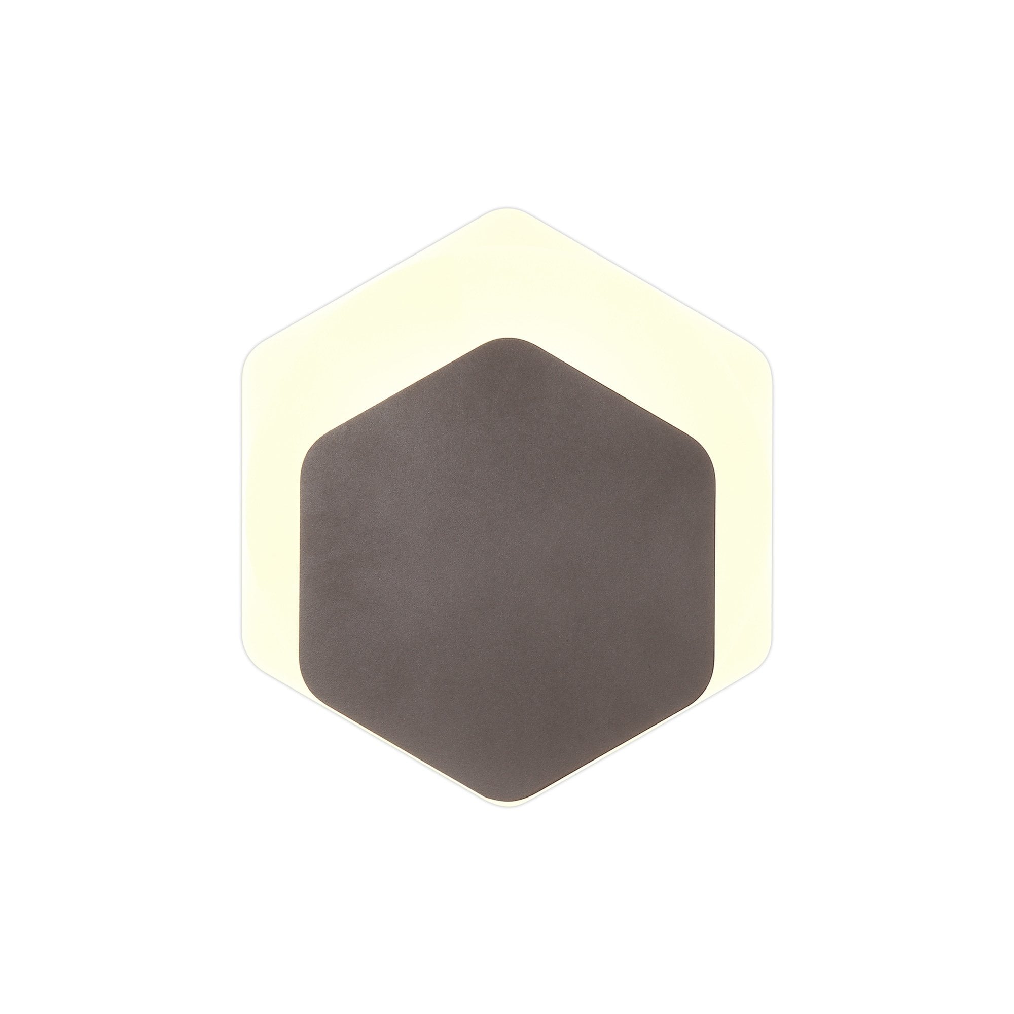 Fabula Kingsley Magnetic Base LED Wall Lamp - 15/19cm Vertical Hexagonal - Bottom Offset - Coffee & Acrylic Frosted Diffuser