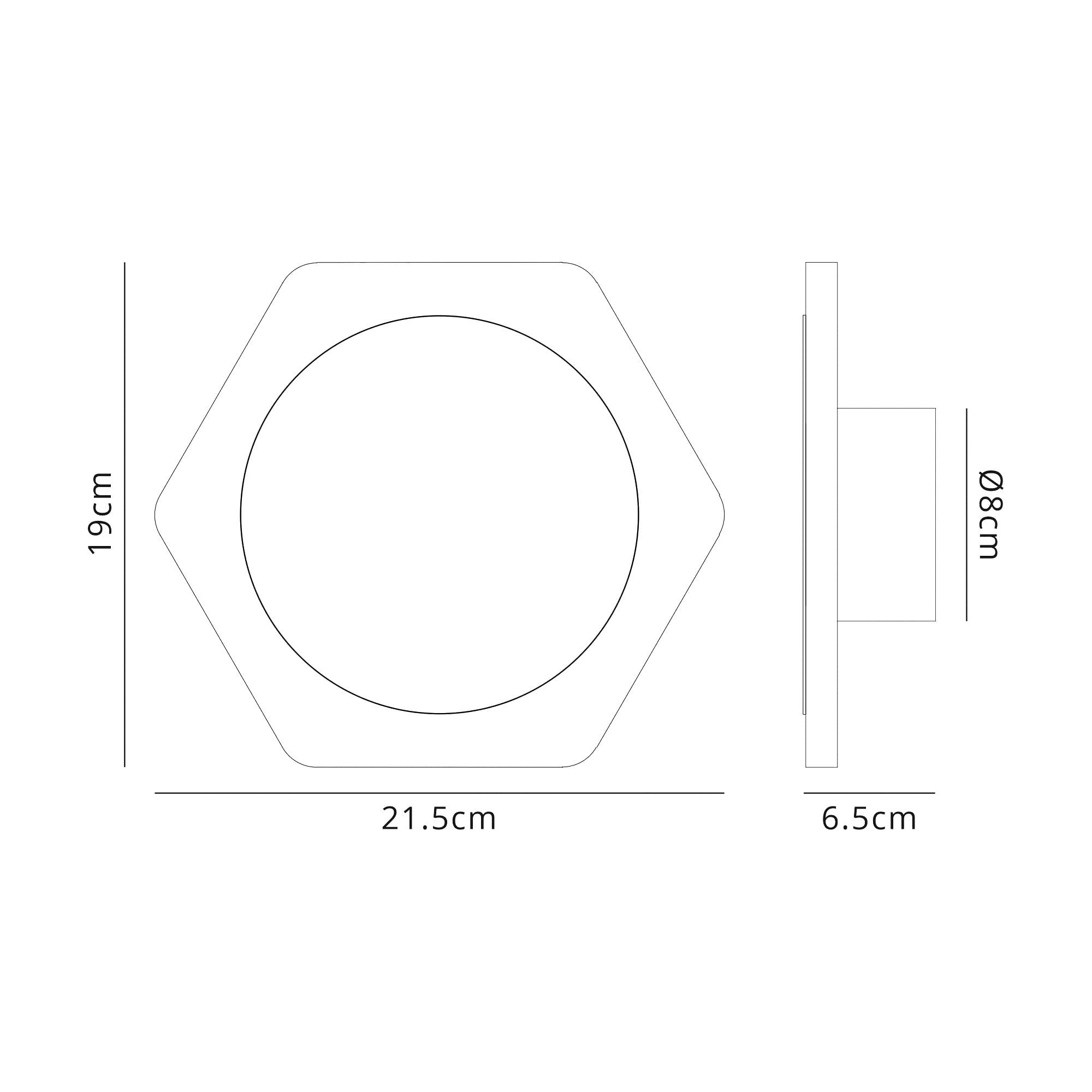 Fabula Kingsley Magnetic Base LED Wall Lamp - 15cm Round 19cm Horizontal Hexagonal - Central - Sand White & Acrylic Frosted Diffuser