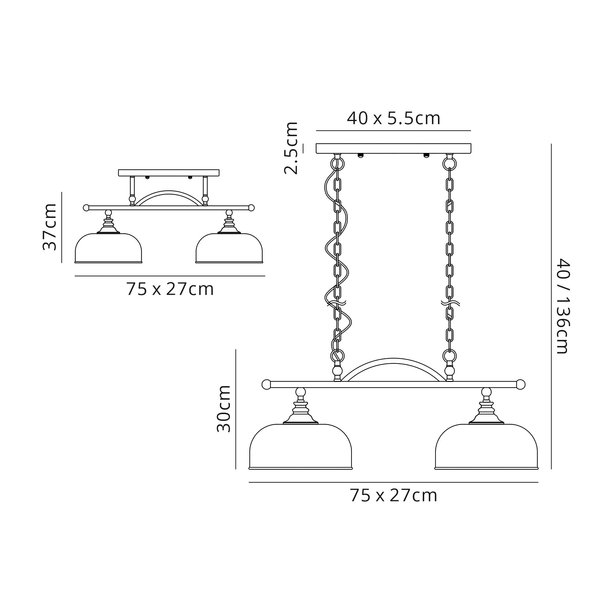Fabula Maida 2 Light Linear Semi-Flush/Pendant - Satin Nickel & Frosted Glass