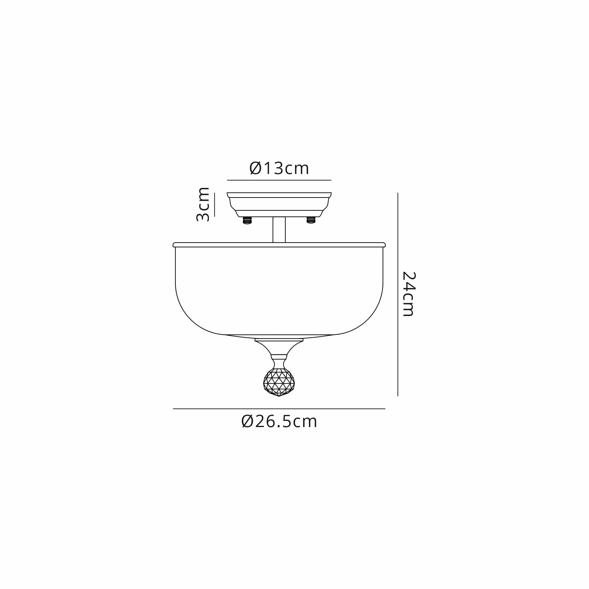 Fabula Mansfield 2 Light Semi-Flush Light - 26.5cm Round Prismatic Effect Glass Shade - Matt Black & Clear Glass