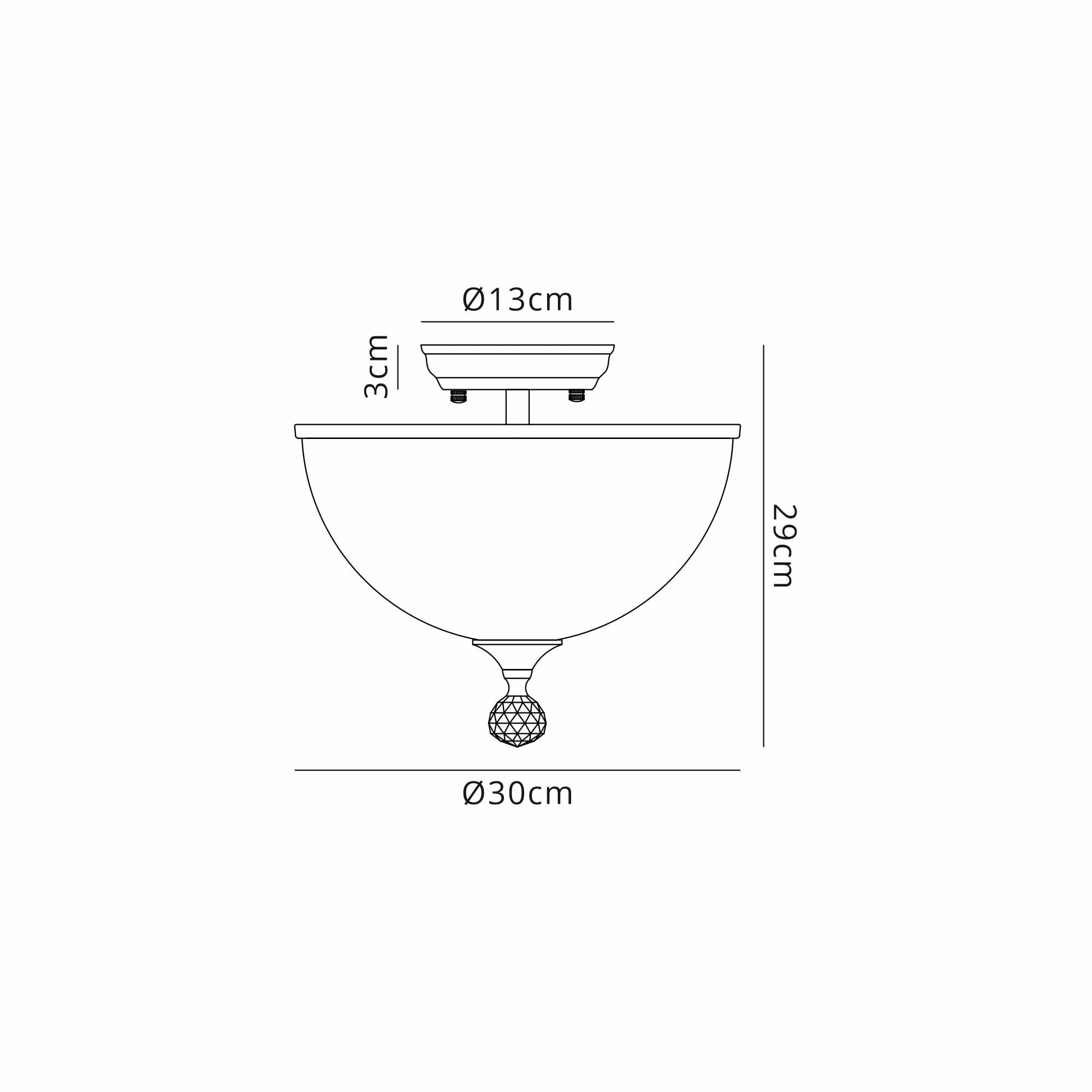 Fabula Mansfield 2 Light Semi-Flush Light - 30cm Dome Glass Shade - Satin Nickel & Clear Glass