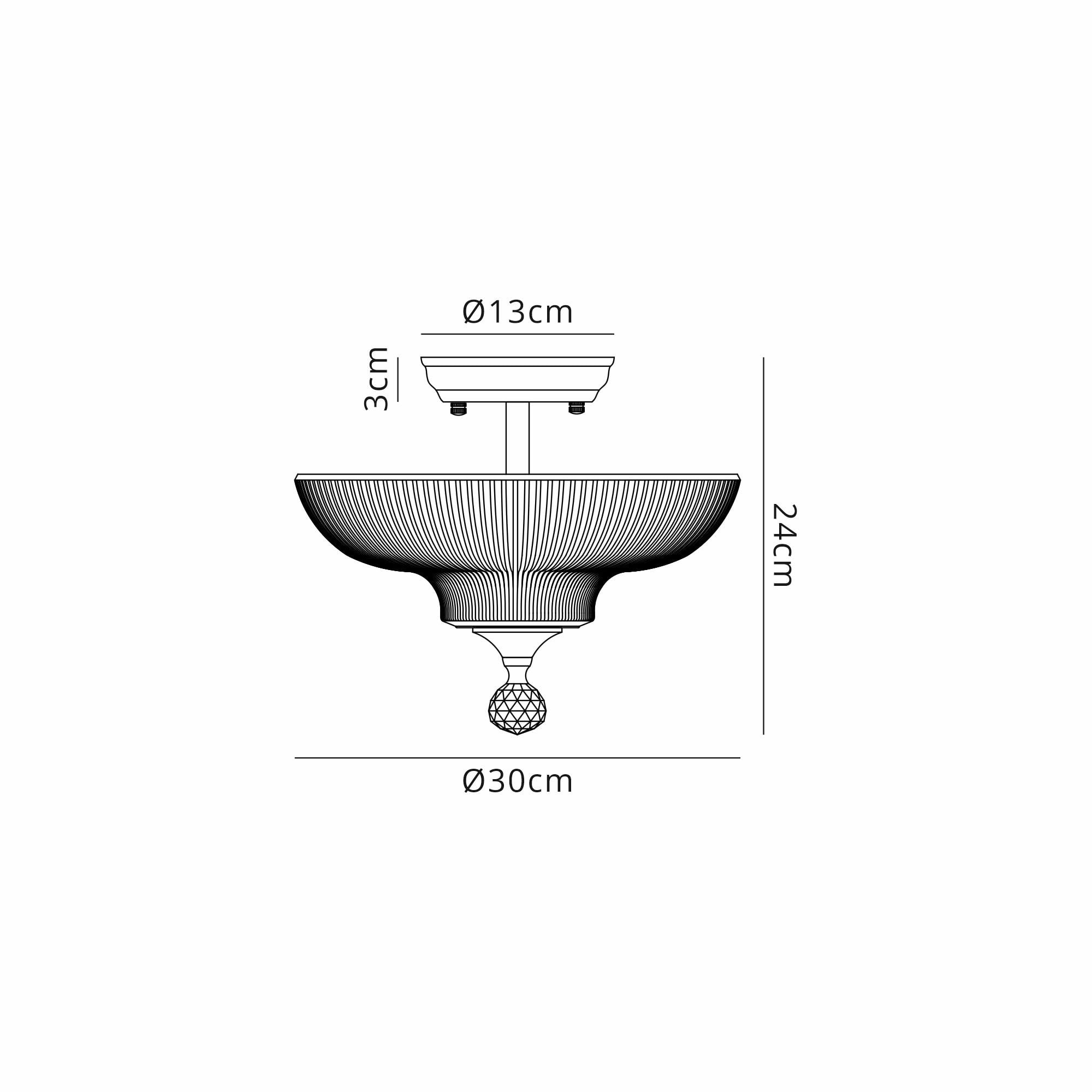 Fabula Mansfield 2 Light Semi-Flush Light - 30cm Round Glass Shade - Matt Black & Smoked Glass