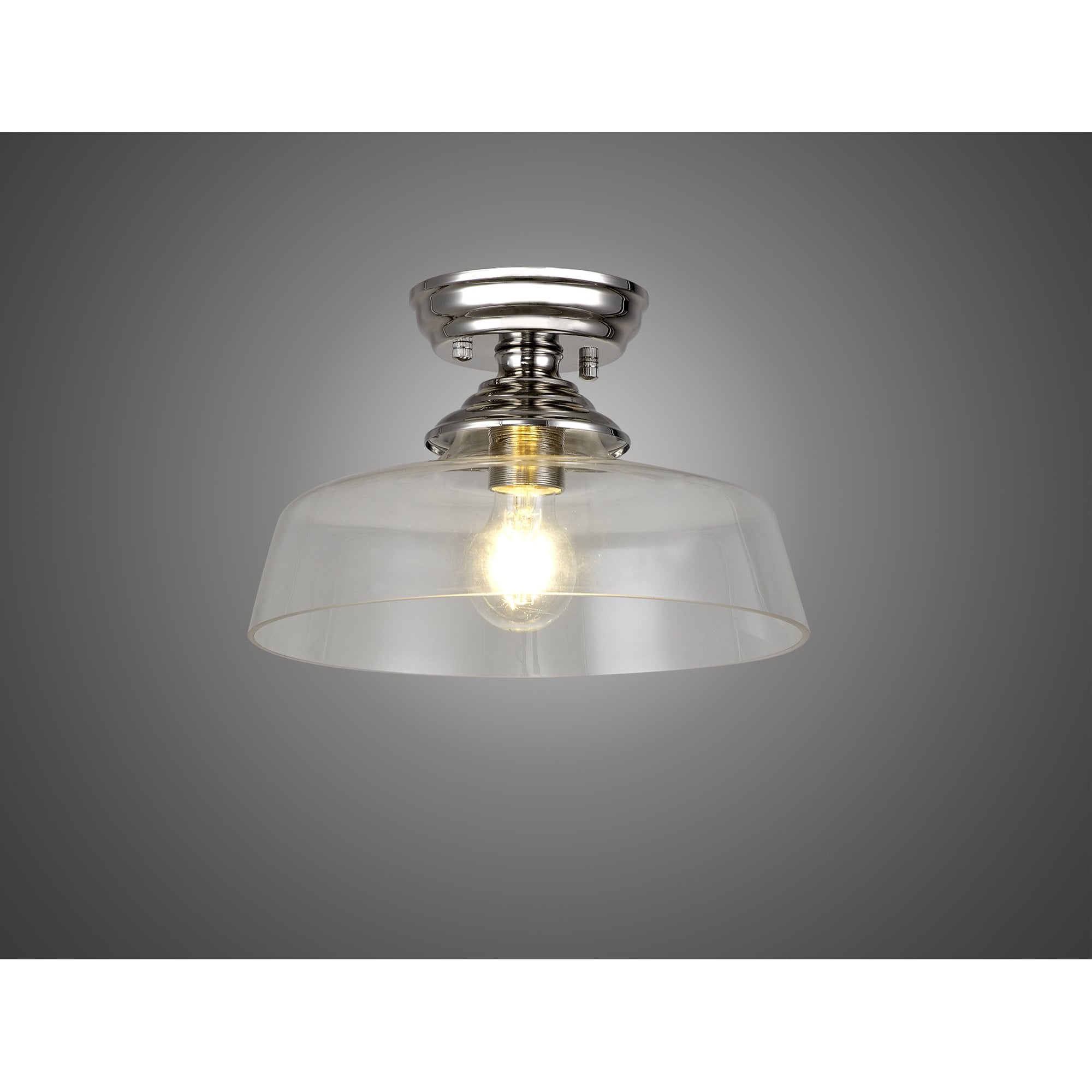 Fabula Mansfield Single Flush Light - 30cm Flat Round Glass Shade - Polished Nickel & Clear Glass