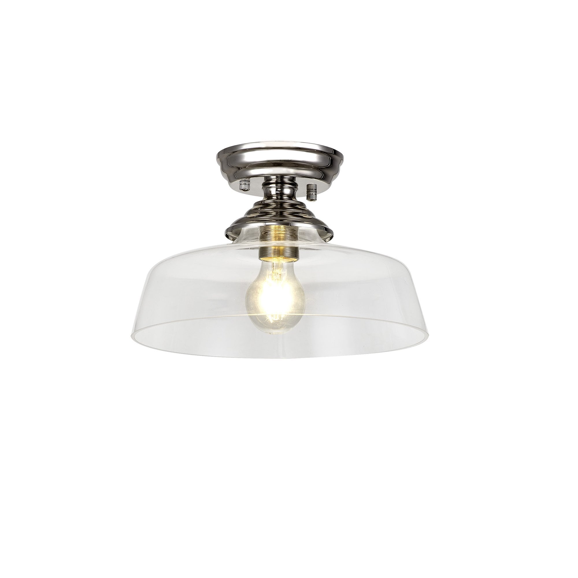 Fabula Mansfield Single Flush Light - 30cm Flat Round Glass Shade - Polished Nickel & Clear Glass