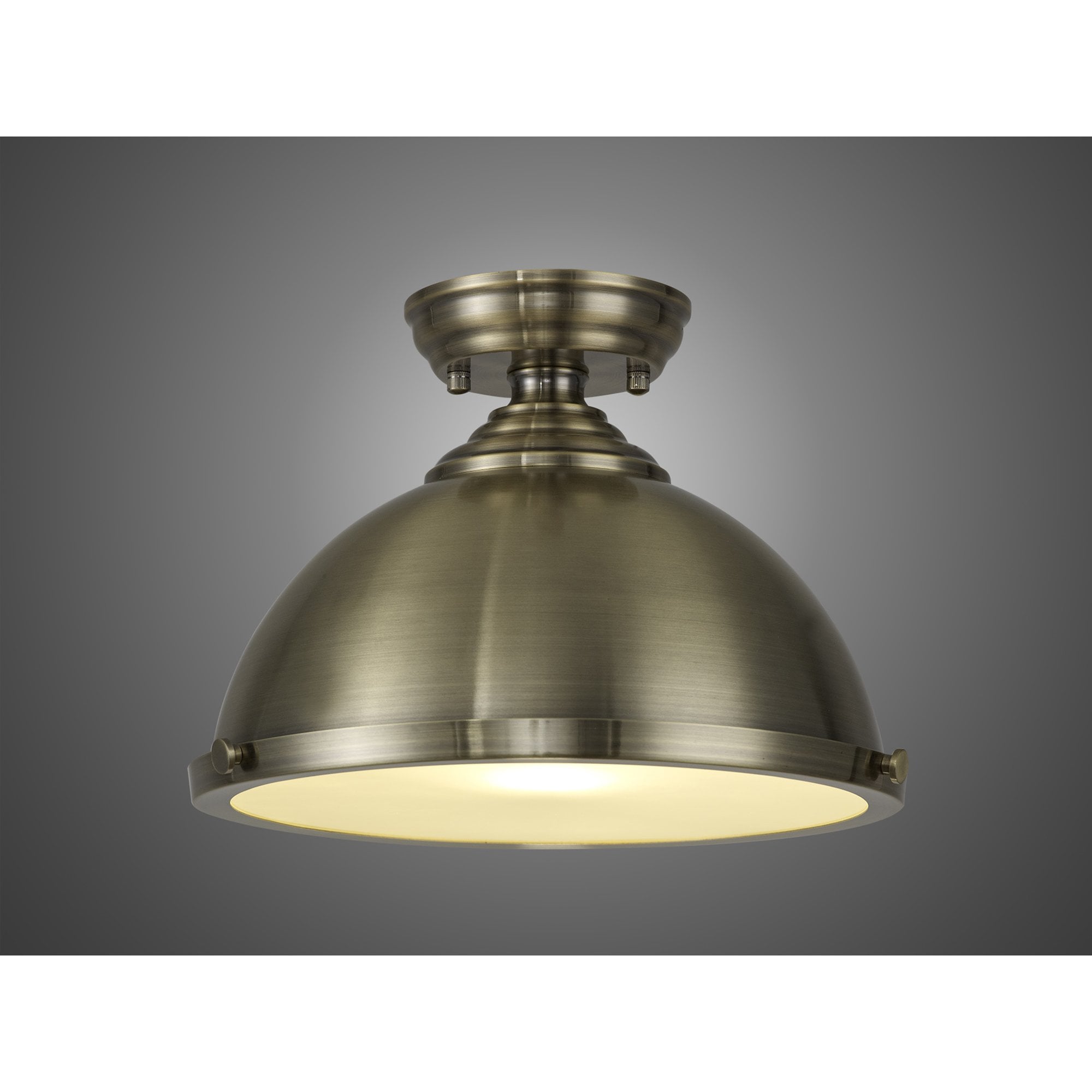 Fabula Mansfield Single Flush Light - 31cm Round Metal Shade - Antique Brass