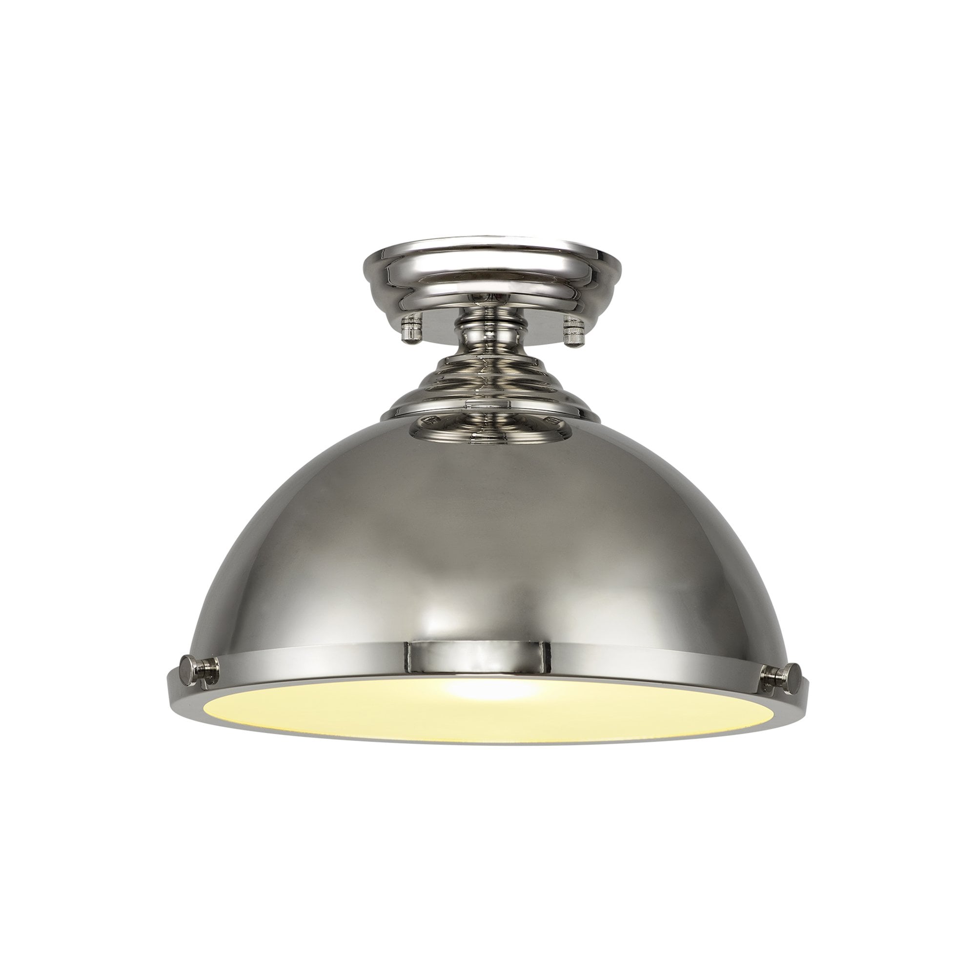 Fabula Mansfield Single Flush Light - 31cm Round Metal Shade - Polished Nickel
