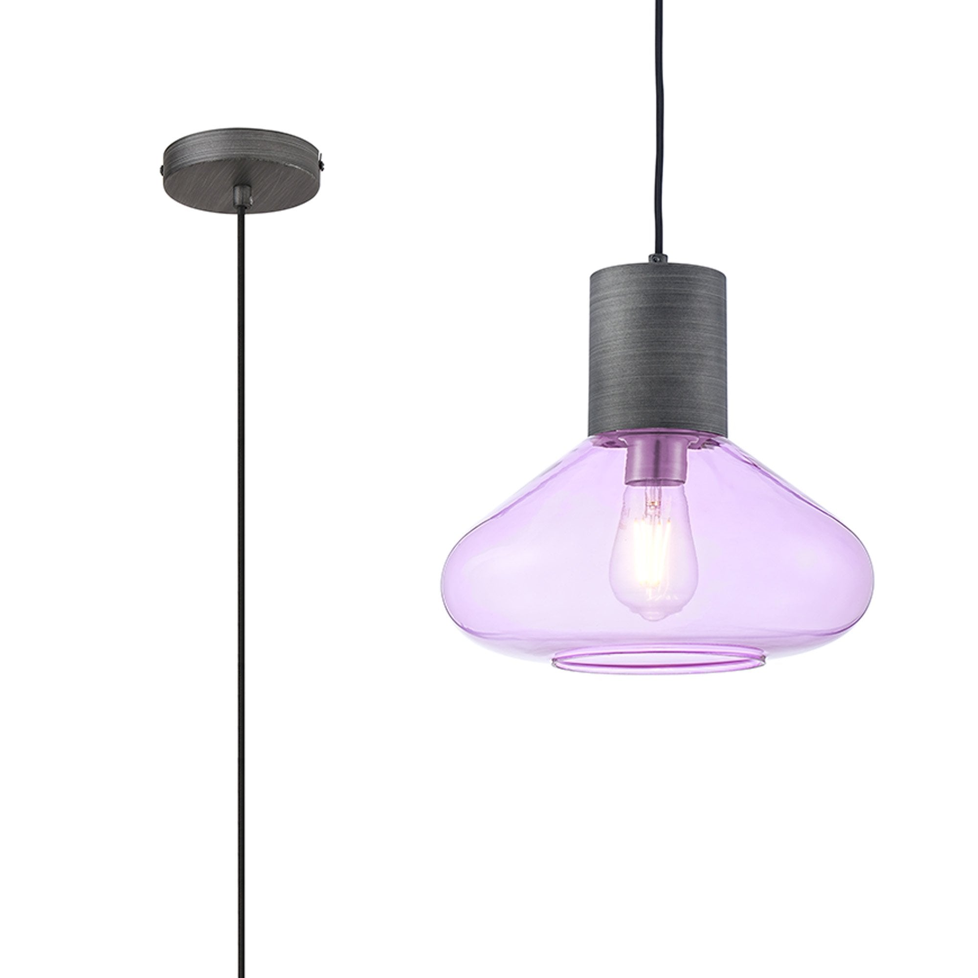 Fabula Maple Wide Pendant - Pewter & Lilac Glass