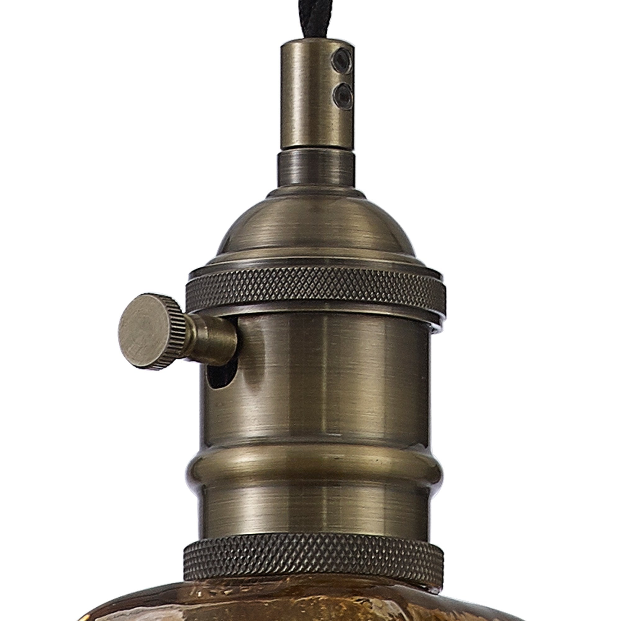 Fabula Merryhill Single Pendant - Antique Brass, Black Twisted Cable & Brown Flower Glass
