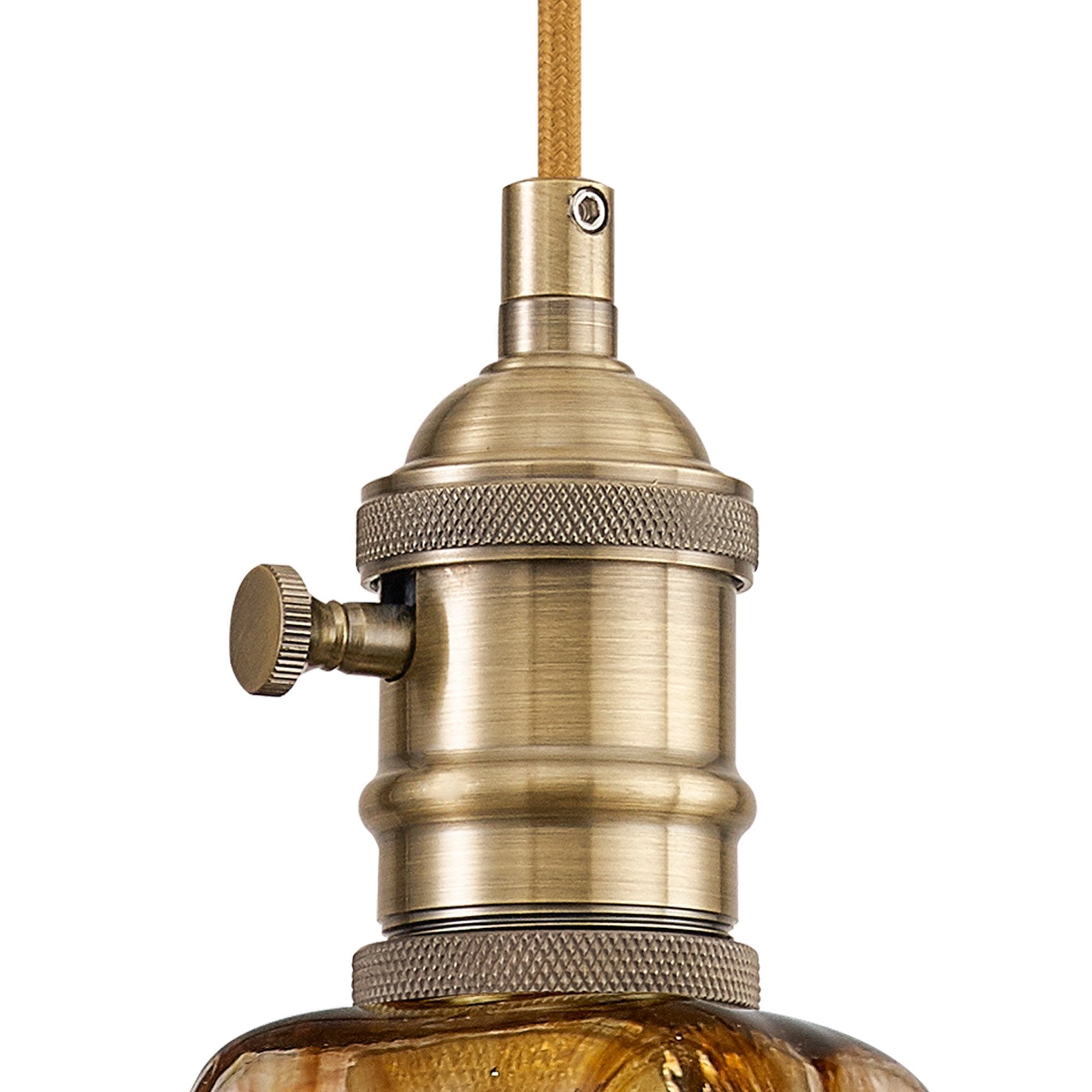 Fabula Merryhill Single Pendant - Antique Brass, Golden Brown Twisted Cable & Brown Flower Glass