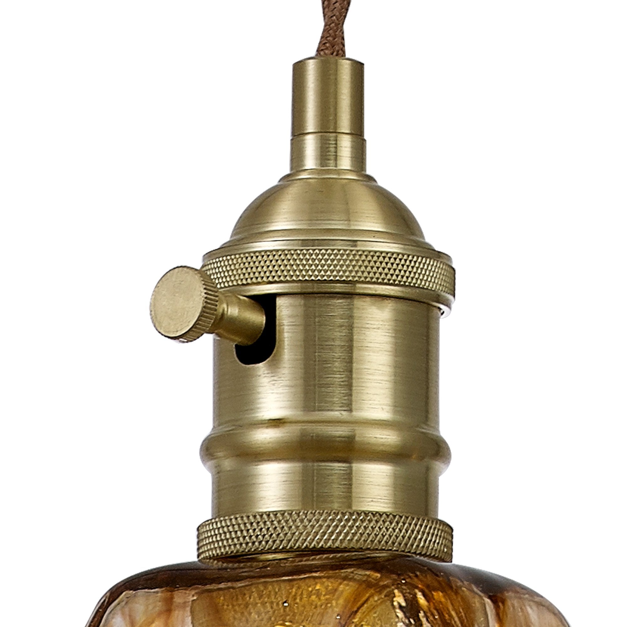 Fabula Merryhill Single Pendant - Brass, Pale Gold Twisted Cable & Brown Flower Glass