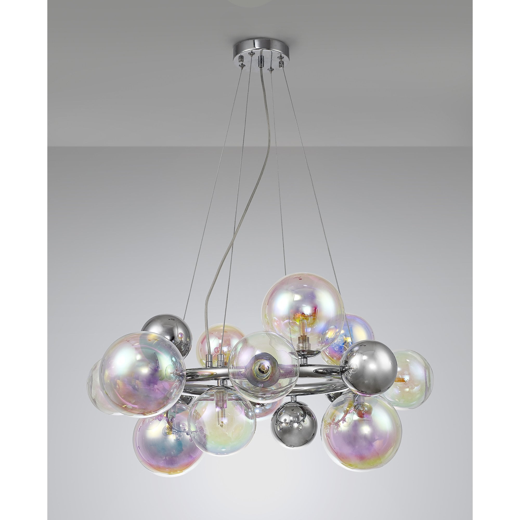 Fabula Roding 12 Light Circular Pendant - Polished Chrome & Iridescent Glass