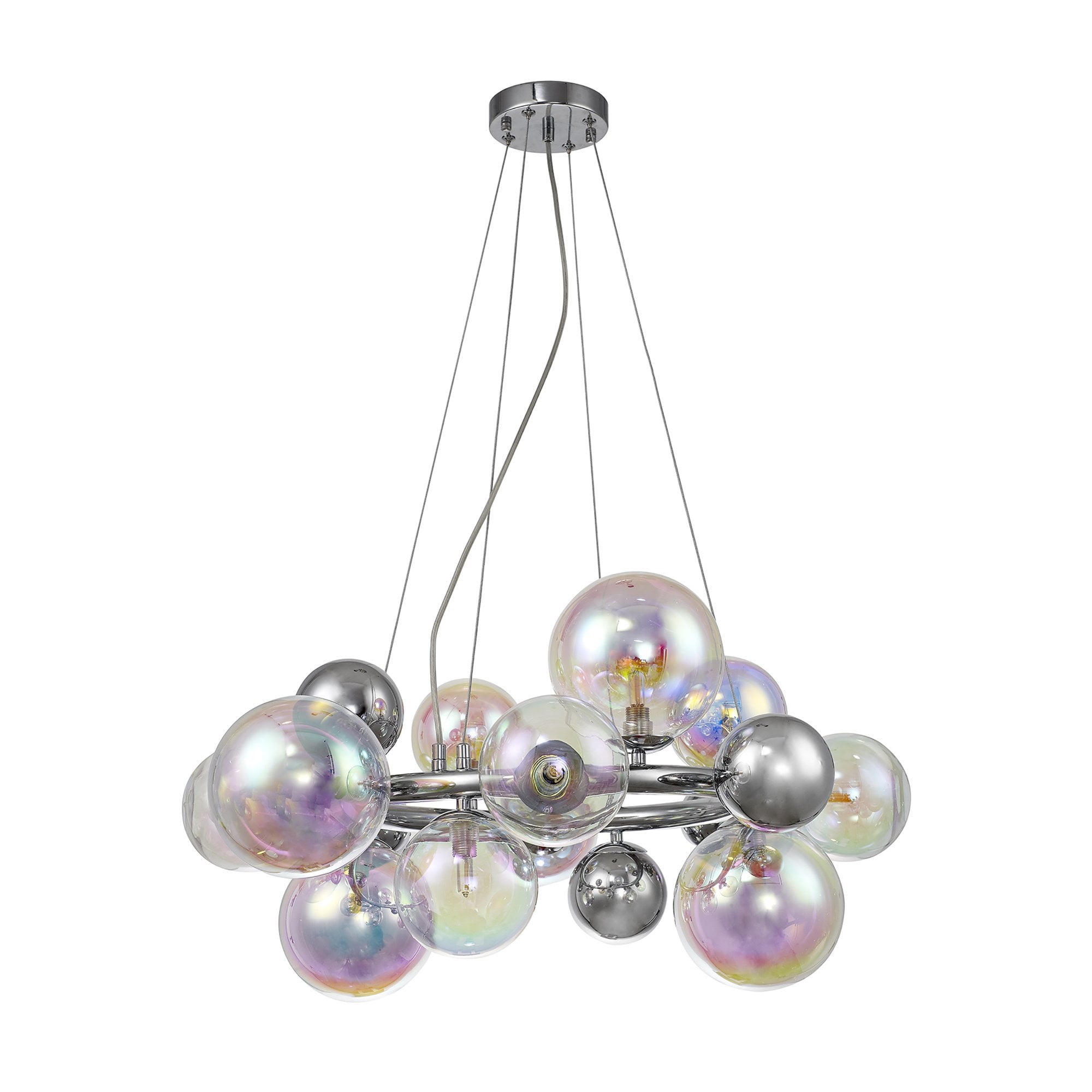 Fabula Roding 12 Light Circular Pendant - Polished Chrome & Iridescent Glass