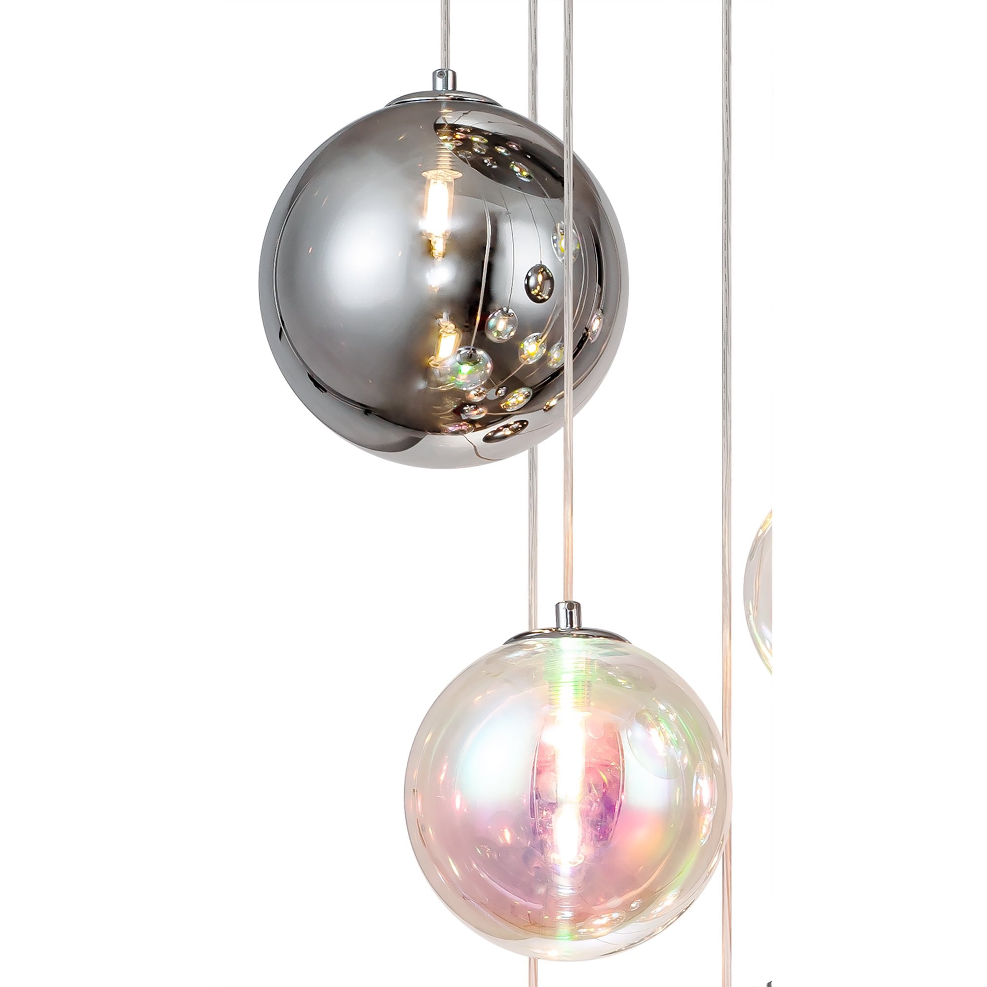 Fabula Roding 16 Light Pendant - Polished Chrome & Iridescent Glass