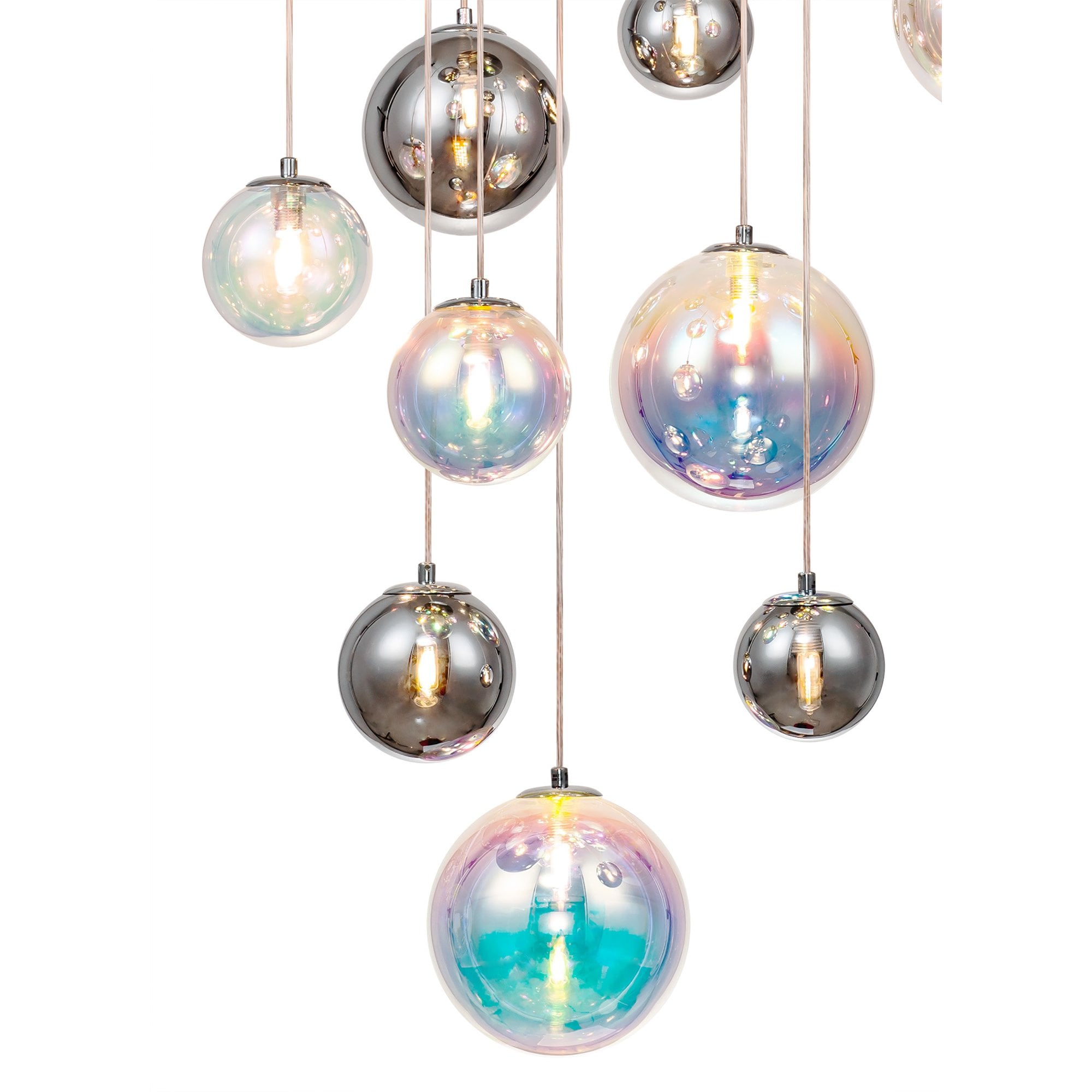Fabula Roding 16 Light Pendant - Polished Chrome & Iridescent Glass