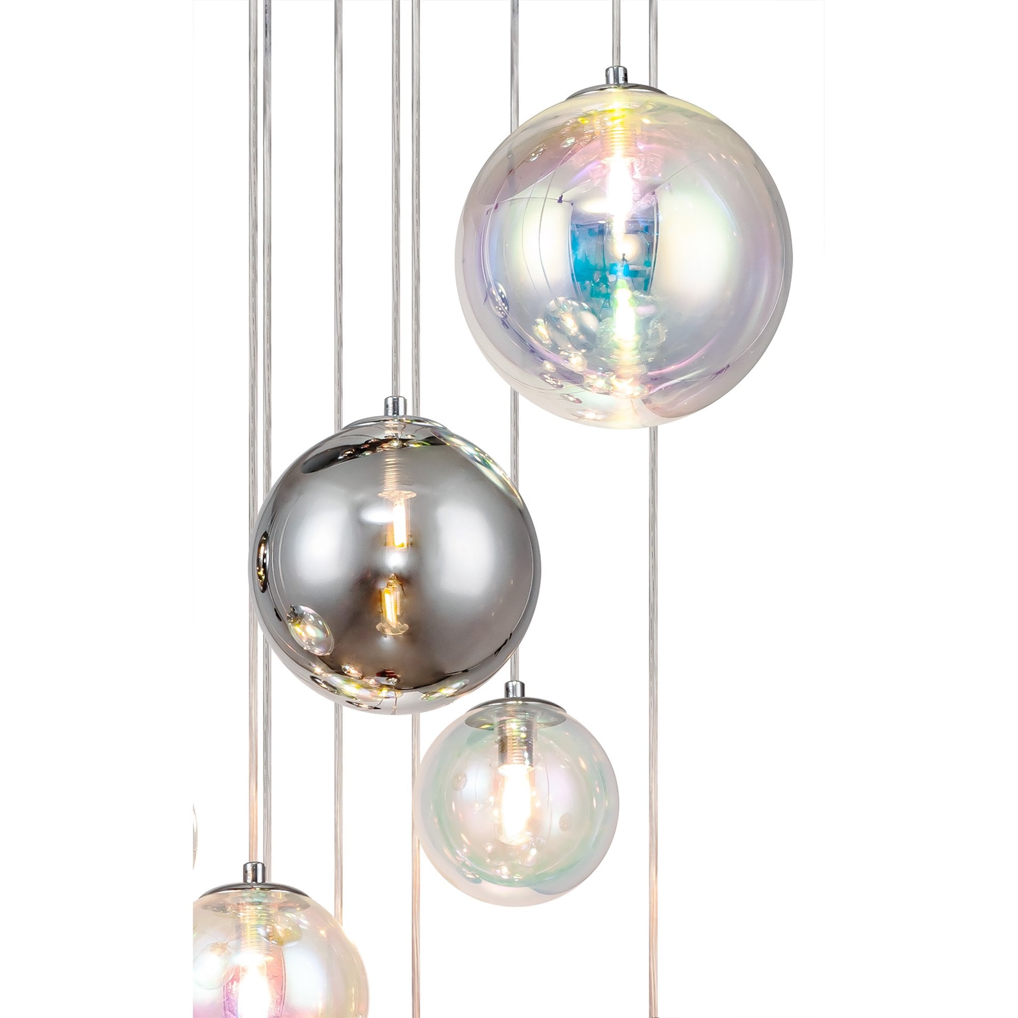 Fabula Roding 16 Light Pendant - Polished Chrome & Iridescent Glass