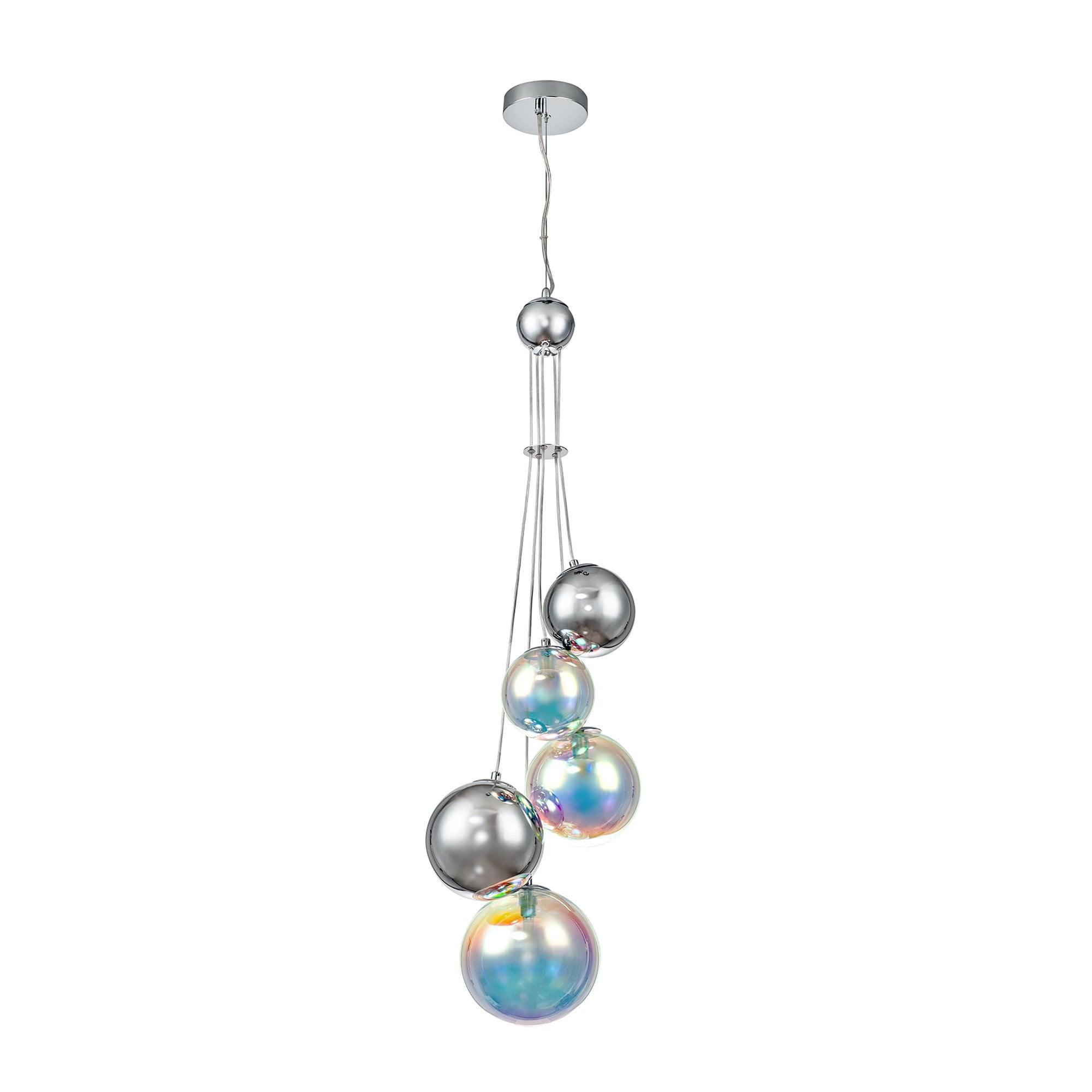 Fabula Roding 5 Light Pendant - Polished Chrome & Iridescent Glass