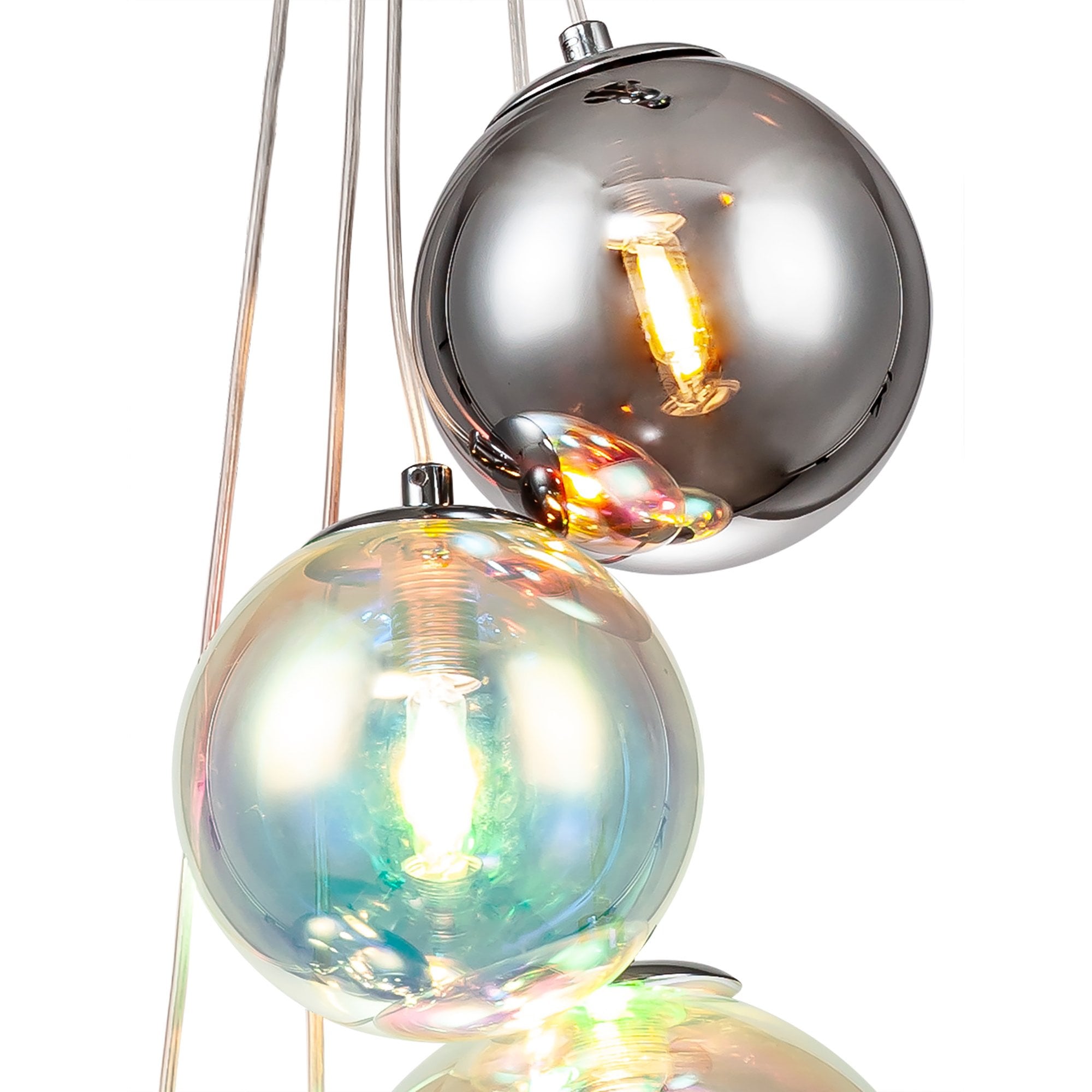 Fabula Roding 5 Light Pendant - Polished Chrome & Iridescent Glass
