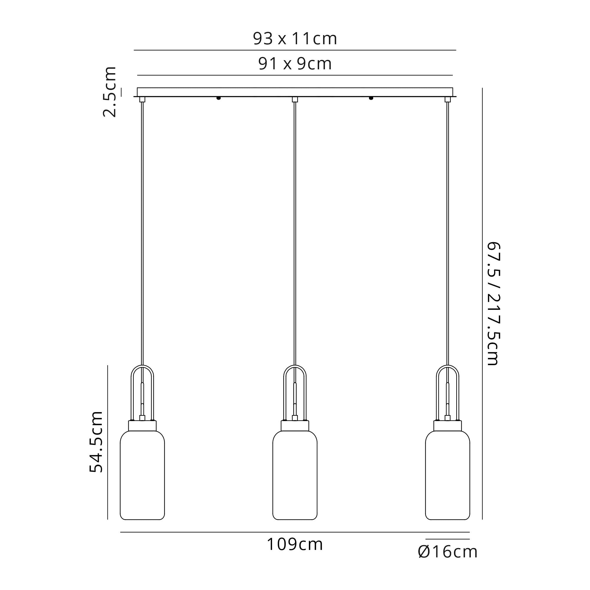 Fabula Springfield 3 Light Linear Pendant - 16cm Cylinder Glass Shades - Copper & Copper Fade Glass