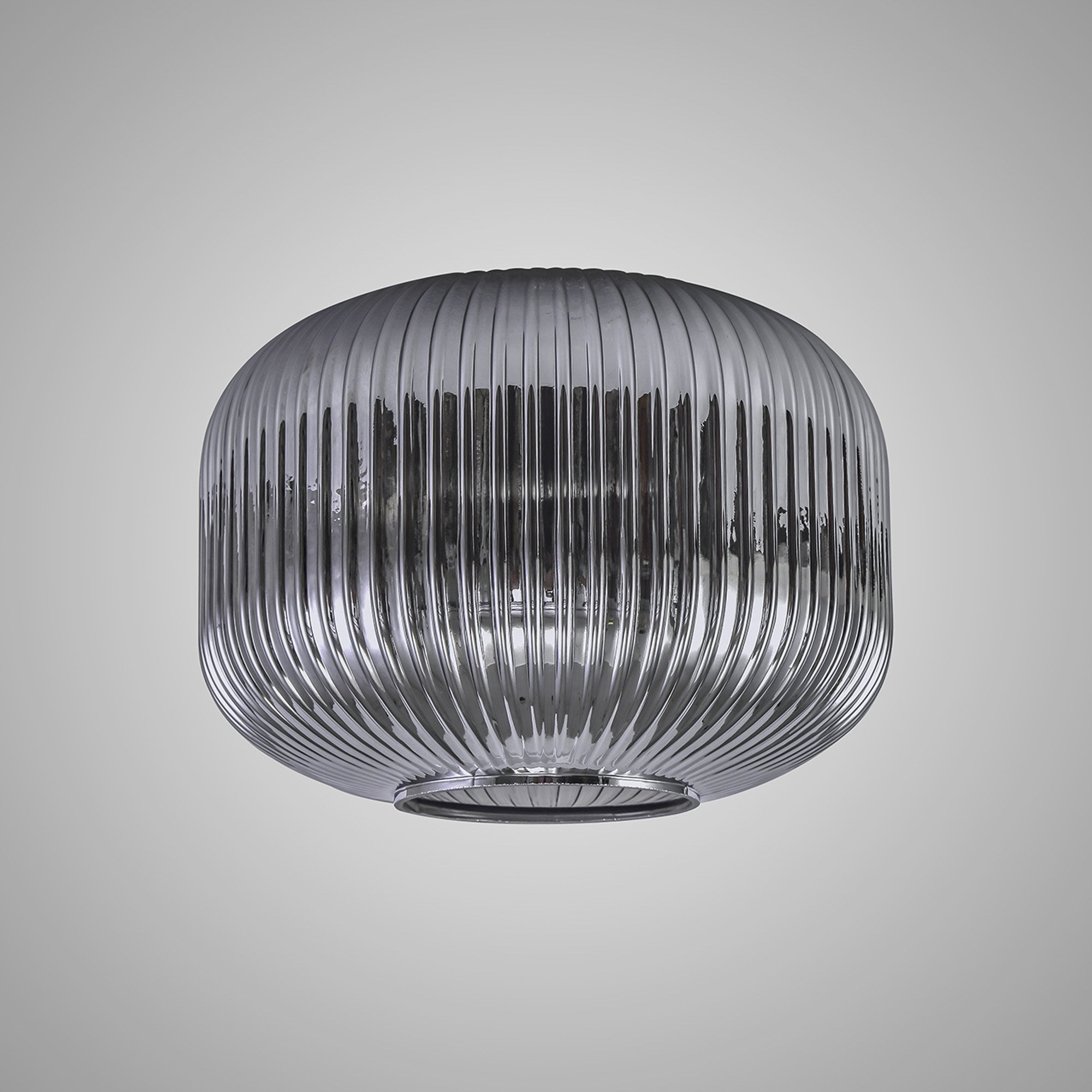 Fabula Springfield 30cm Pumpkin Shaped Ribbed Shade - Smoked Glass - Shade Only