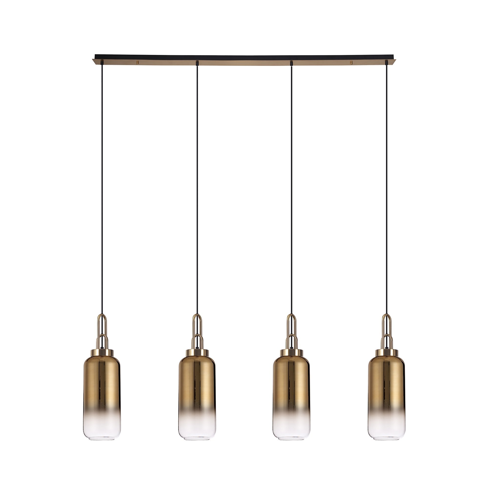 Fabula Springfield 4 Light Linear Pendant - 16cm Cylinder Glass Shades - Brass Gold & Brass Gold Fade Glass