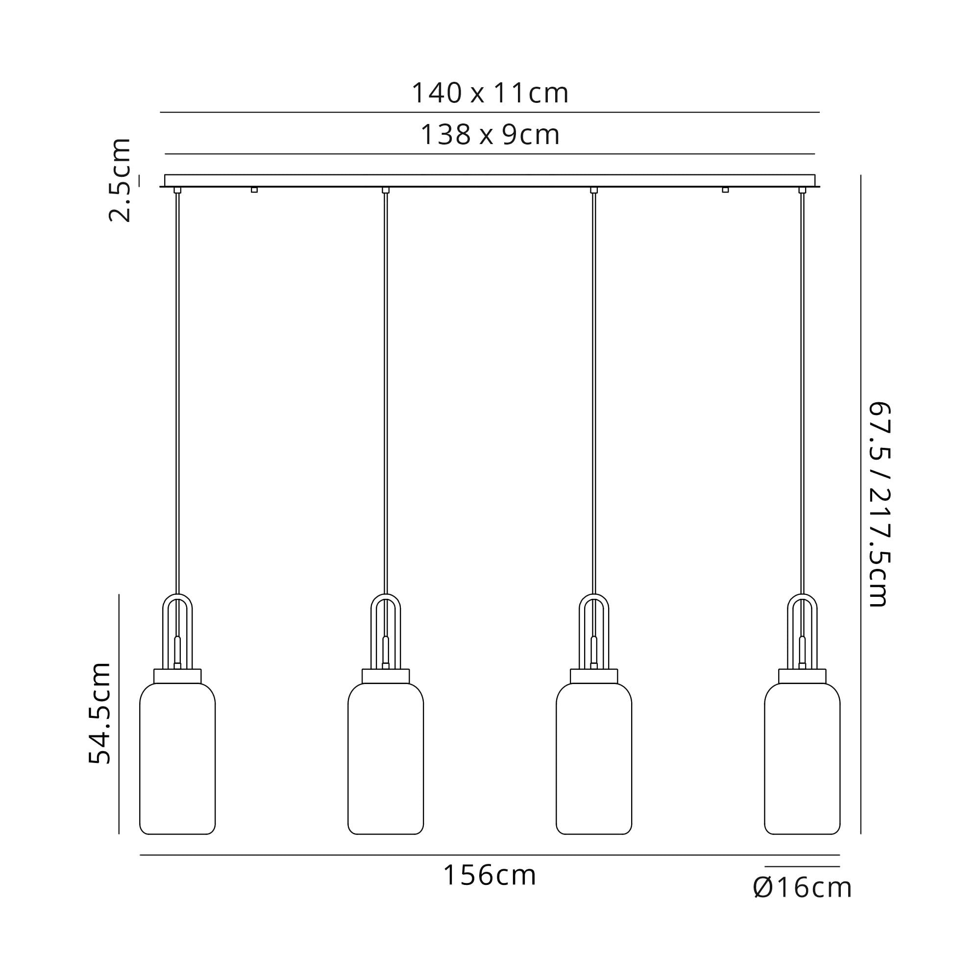 Fabula Springfield 4 Light Linear Pendant - 16cm Cylinder Glass Shades - Copper & Copper Fade Glass
