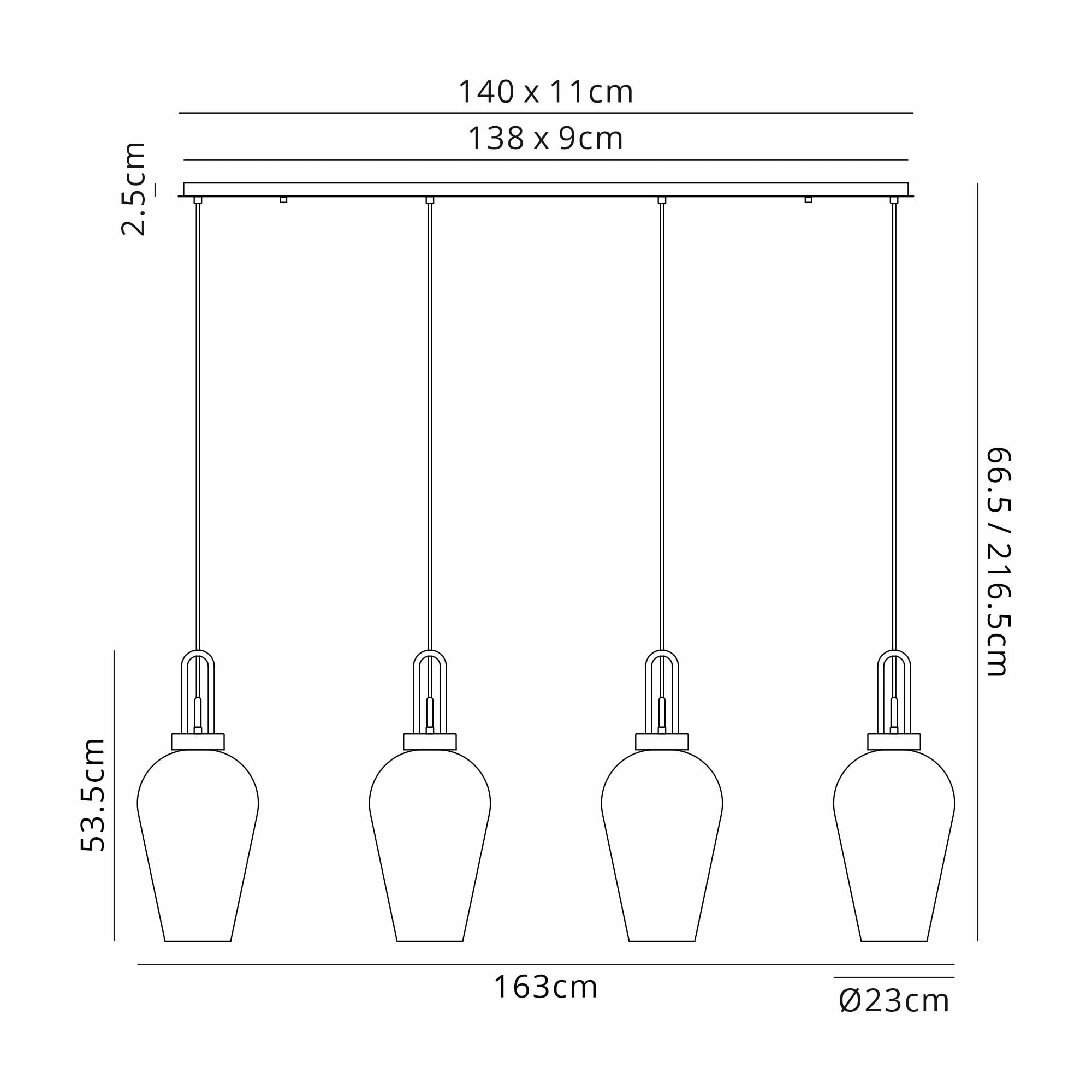 Fabula Springfield 4 Light Linear Pendant - 23cm Pear Glass Shades - Polished Nickel, Clear & Smoked Glass