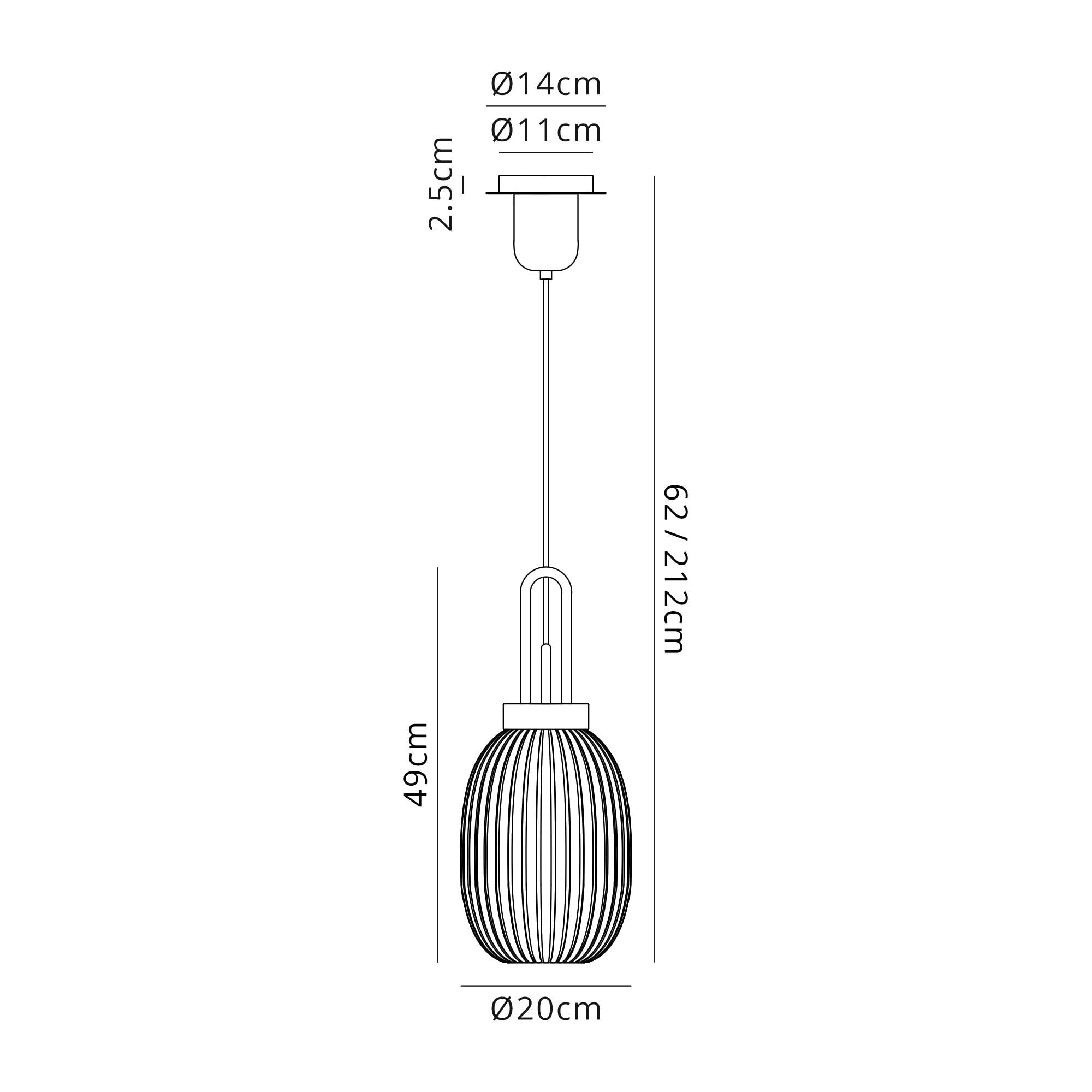 Fabula Springfield Single Pendant - 20cm Almond Ribbed Glass Shade - Polished Nickel & Smoked Glass