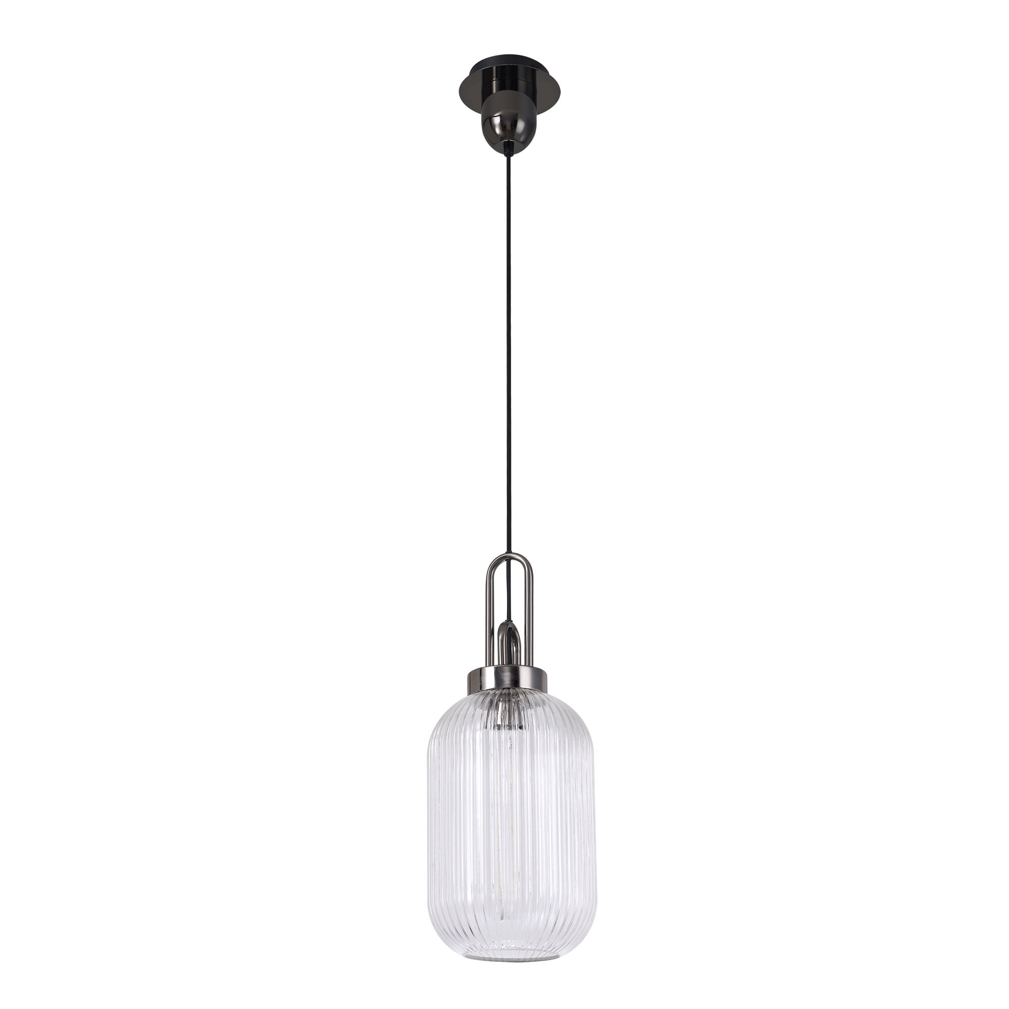 Fabula Springfield Single Pendant - 20cm Tubular Ribbed Glass Shade - Black Chrome & Clear Glass
