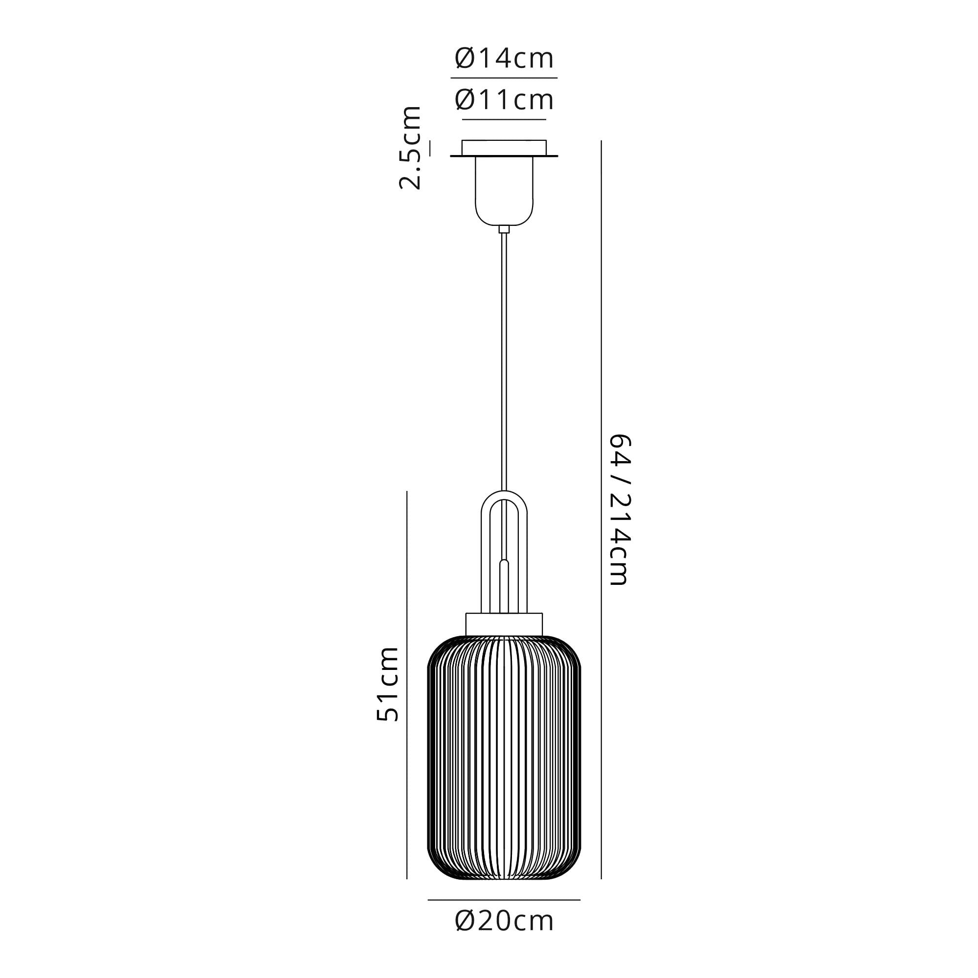 Fabula Springfield Single Pendant - 20cm Tubular Ribbed Glass Shade - Copper & Clear Glass