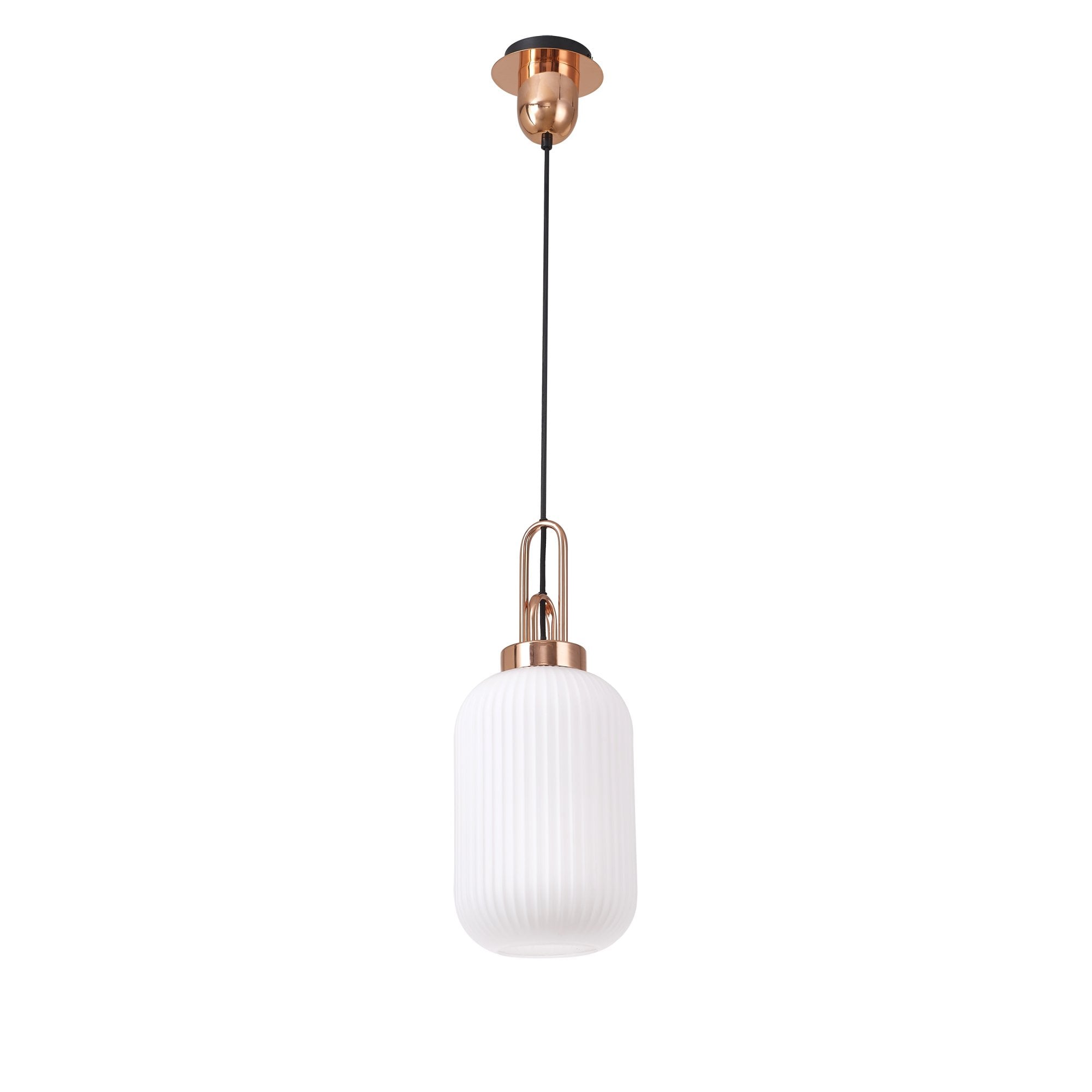 Fabula Springfield Single Pendant - 20cm Tubular Ribbed Glass Shade - Copper & Opal Glass