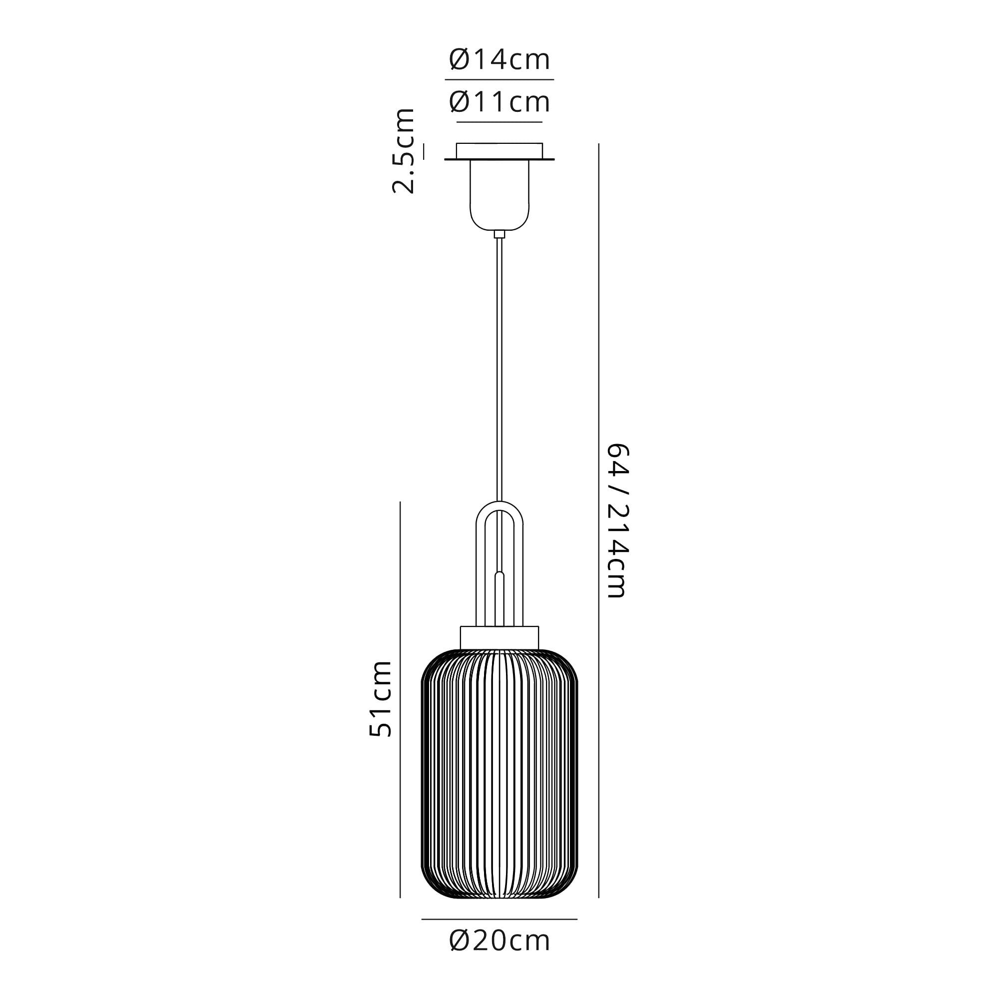 Fabula Springfield Single Pendant - 20cm Tubular Ribbed Glass Shade - Polished Nickel & Opal Glass
