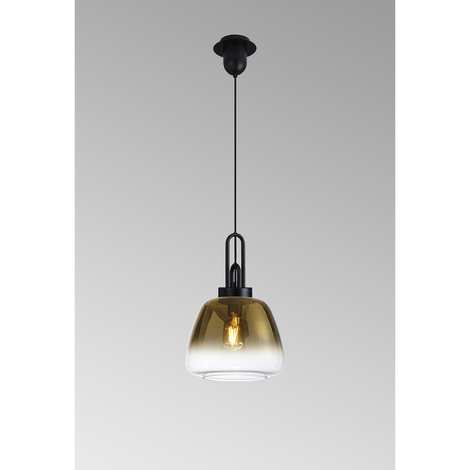 Fabula Springfield Single Pendant - 28cm Trapezium Glass Shade - Matt Black & Brass Gold Fade Glass