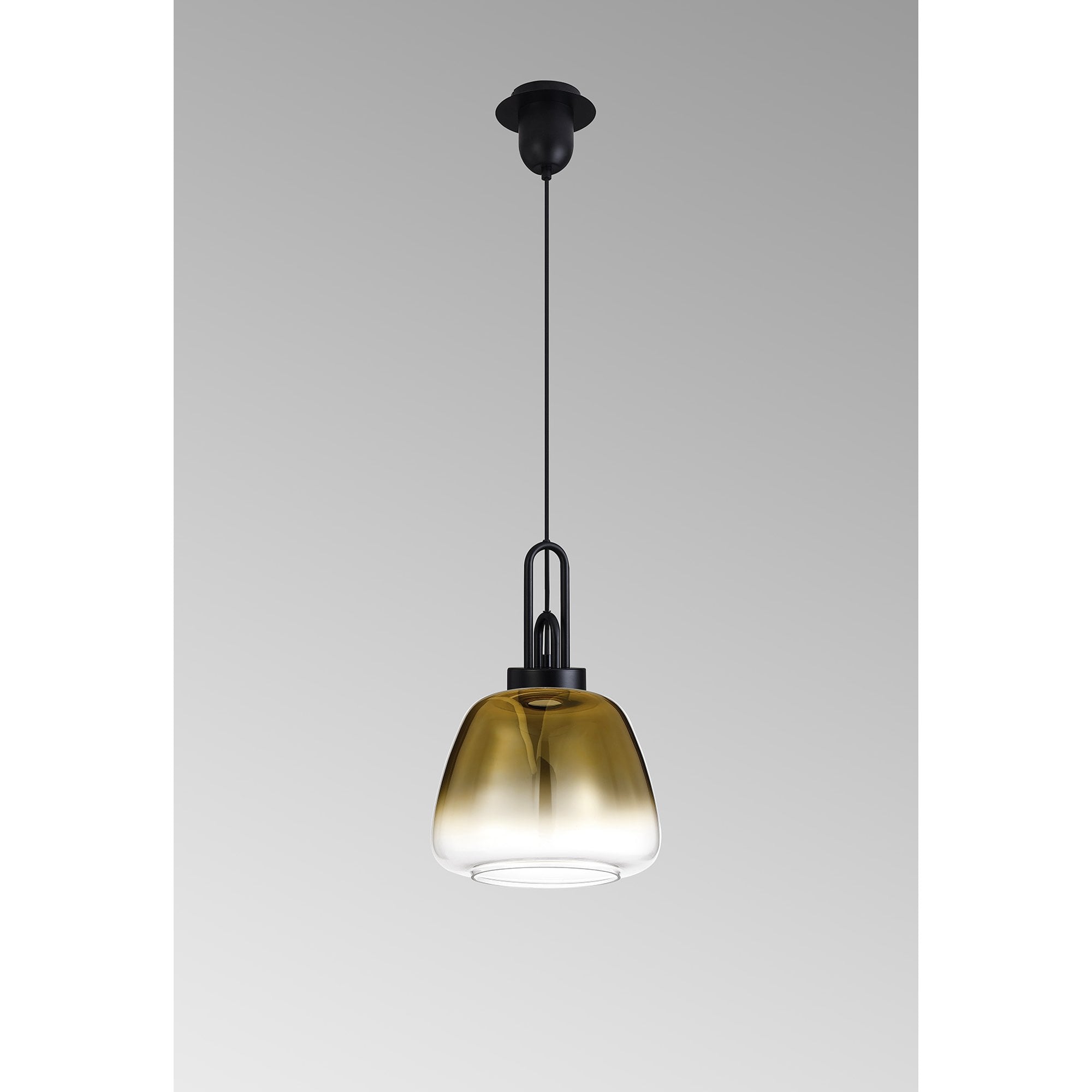 Fabula Springfield Single Pendant - 28cm Trapezium Glass Shade - Matt Black & Brass Gold Fade Glass