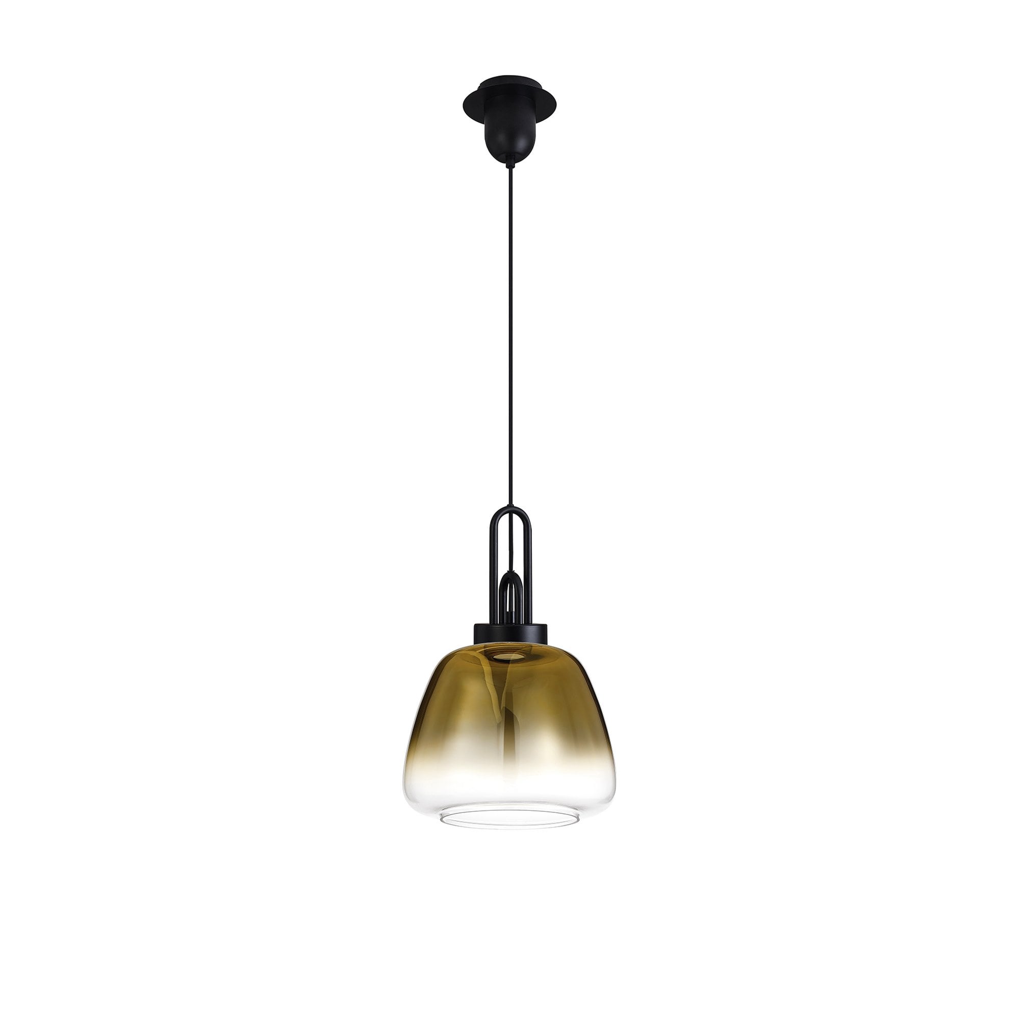 Fabula Springfield Single Pendant - 28cm Trapezium Glass Shade - Matt Black & Brass Gold Fade Glass