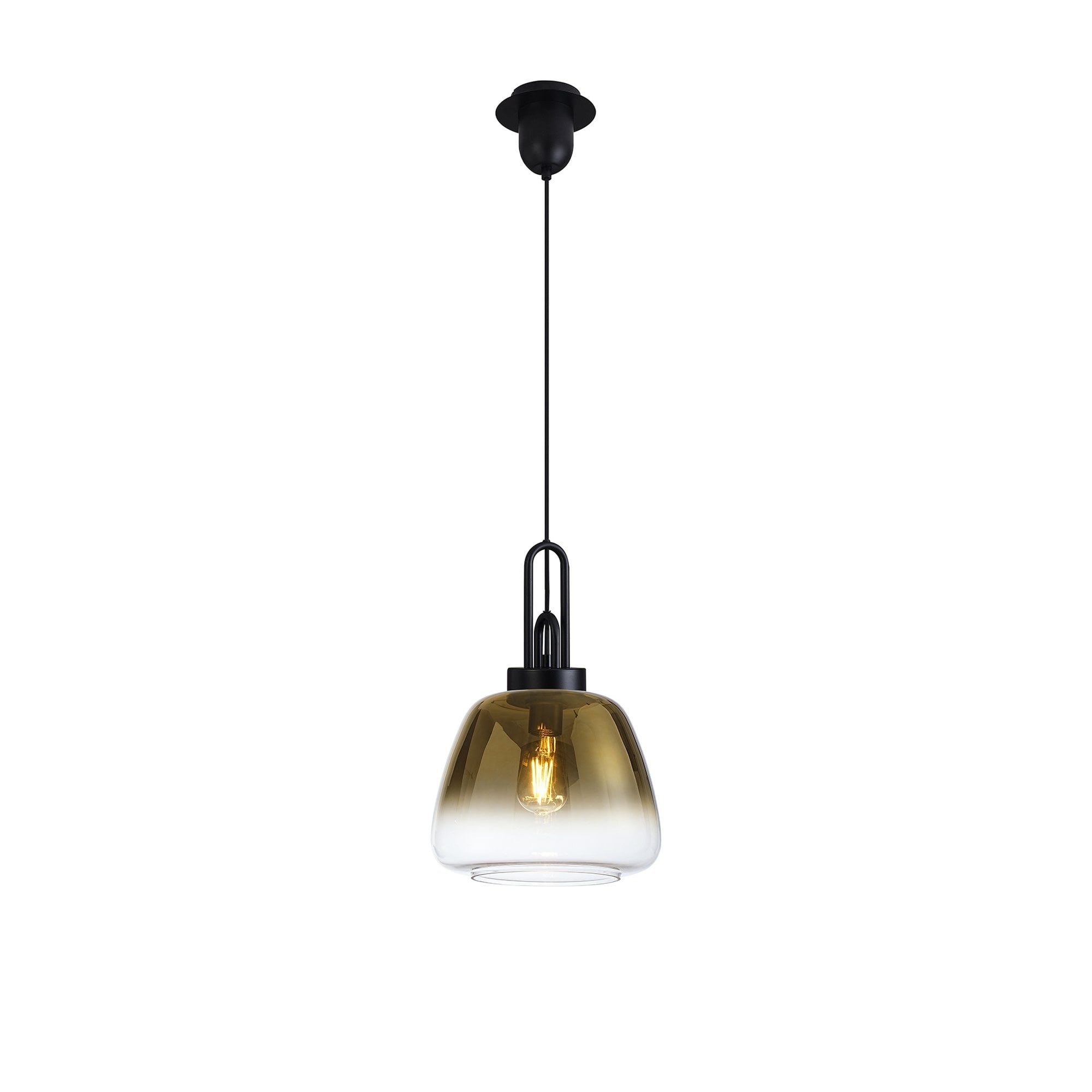 Fabula Springfield Single Pendant - 28cm Trapezium Glass Shade - Matt Black & Brass Gold Fade Glass