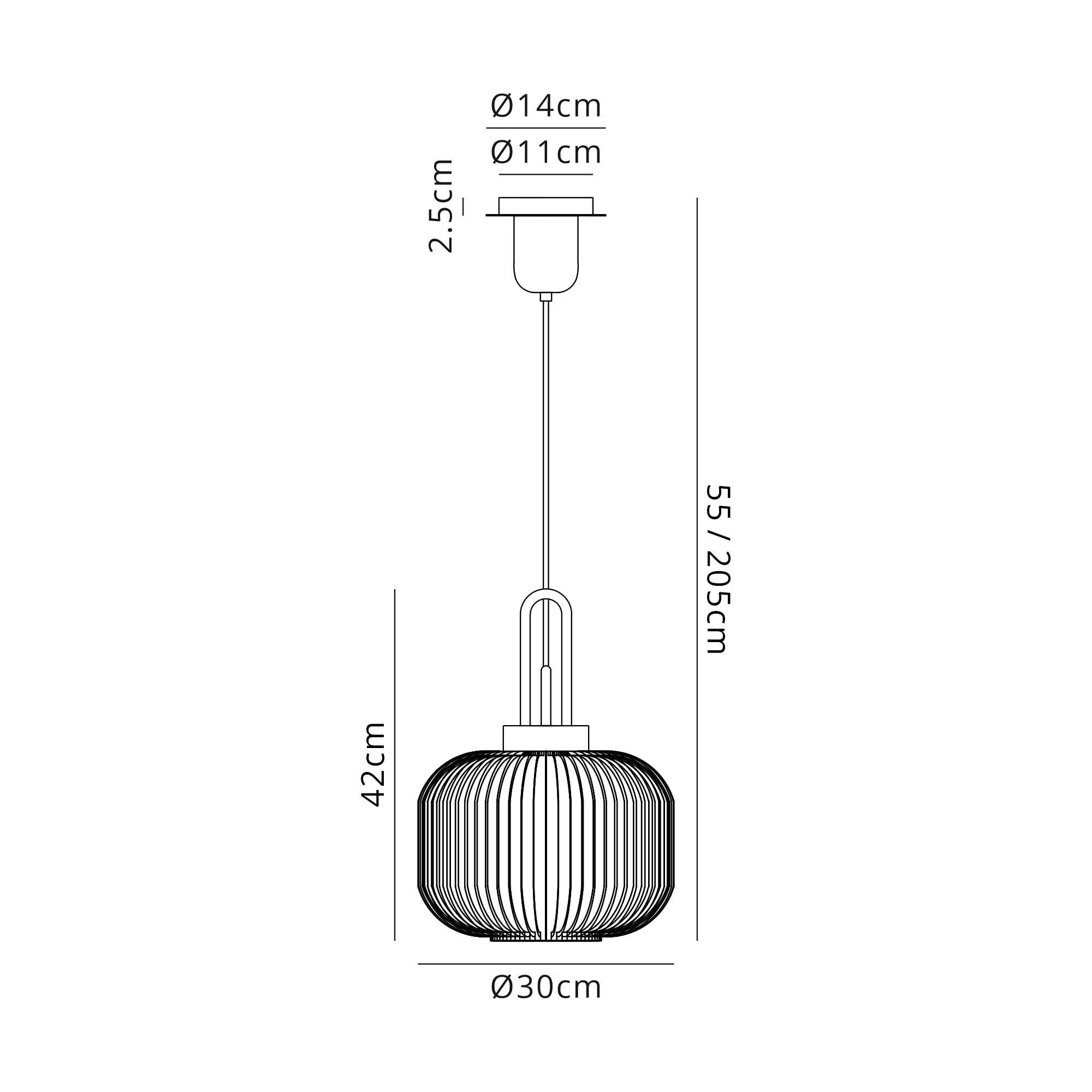Fabula Springfield Single Pendant - 30cm Pumpkin Shaped Ribbed Glass Shade - Black Chrome & Champagne Glass