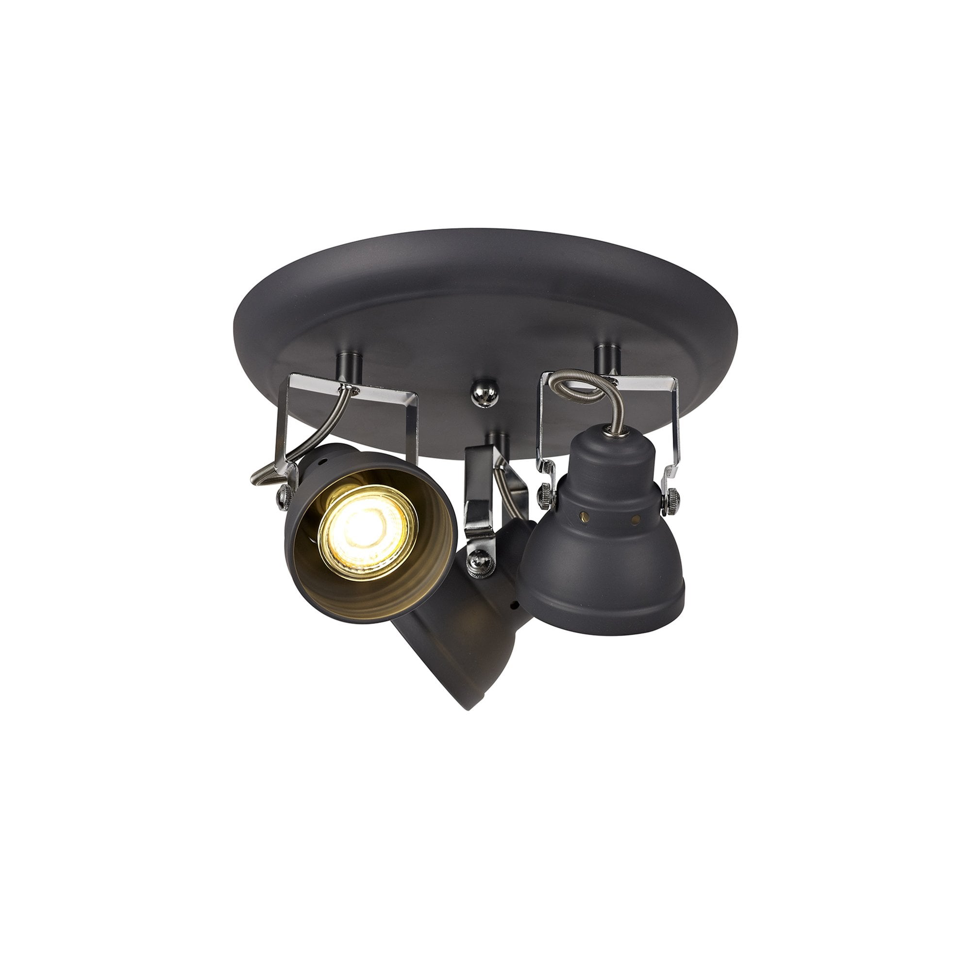 Fabula Thistle 3 Light Adjustable Round Spotlight - Matt Grey & Polished Chrome