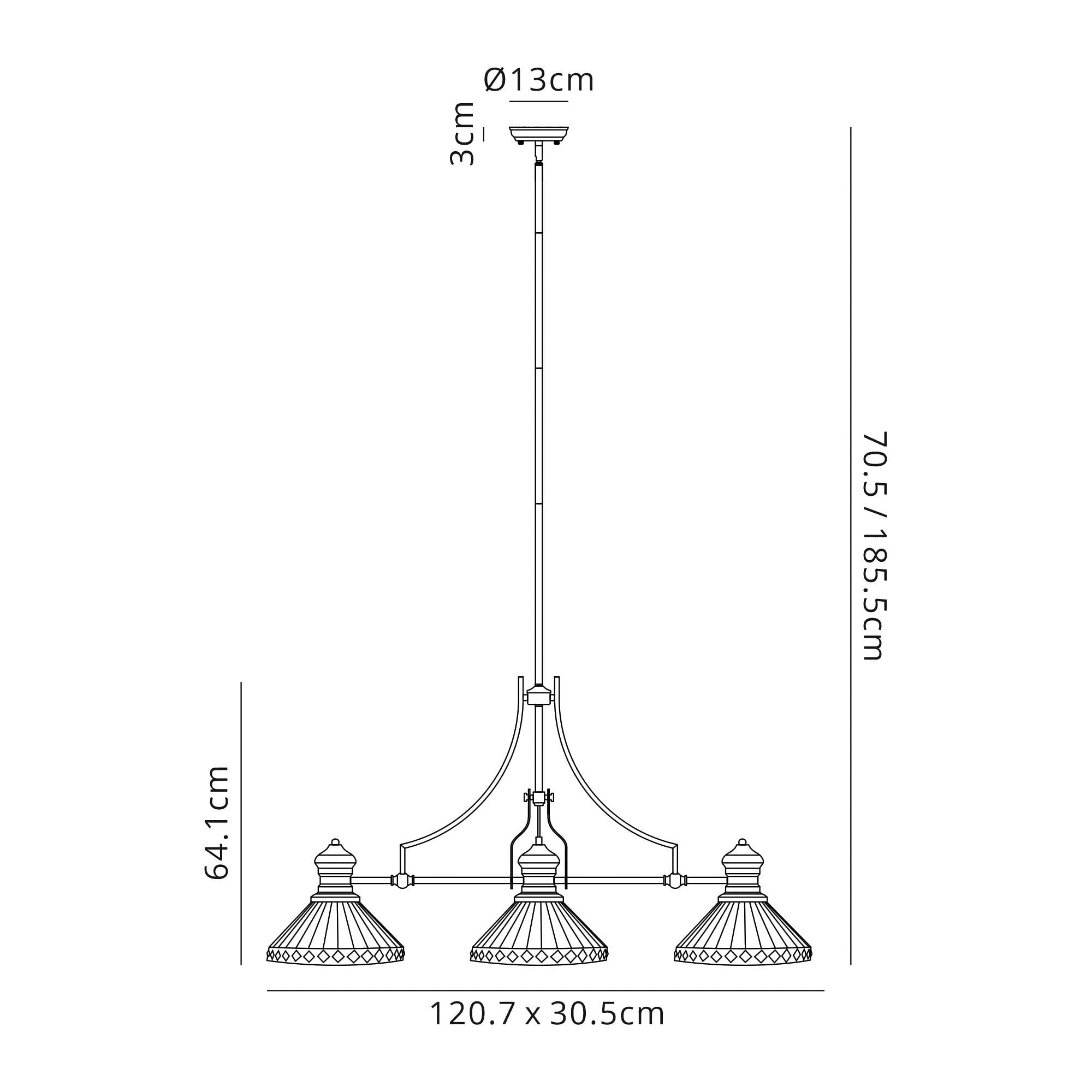 Fabula Westall 3 Light Linear Pendant - 30cm Tiffany Shade - Antique Brass, Amber & Cream
