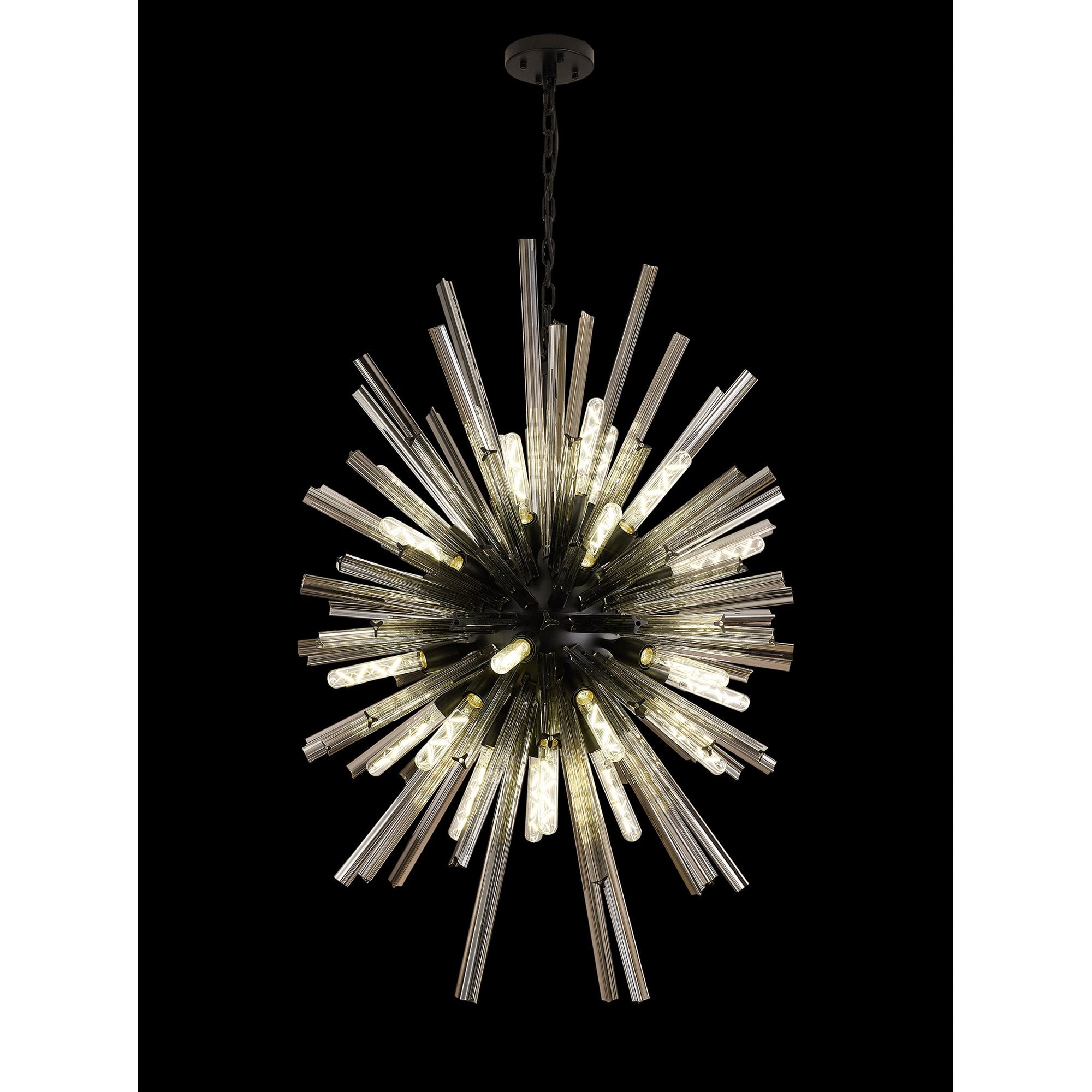 Fabula Wordworth 32 Light Vertical Oval Pendant - Matt Black & Smoke Glass