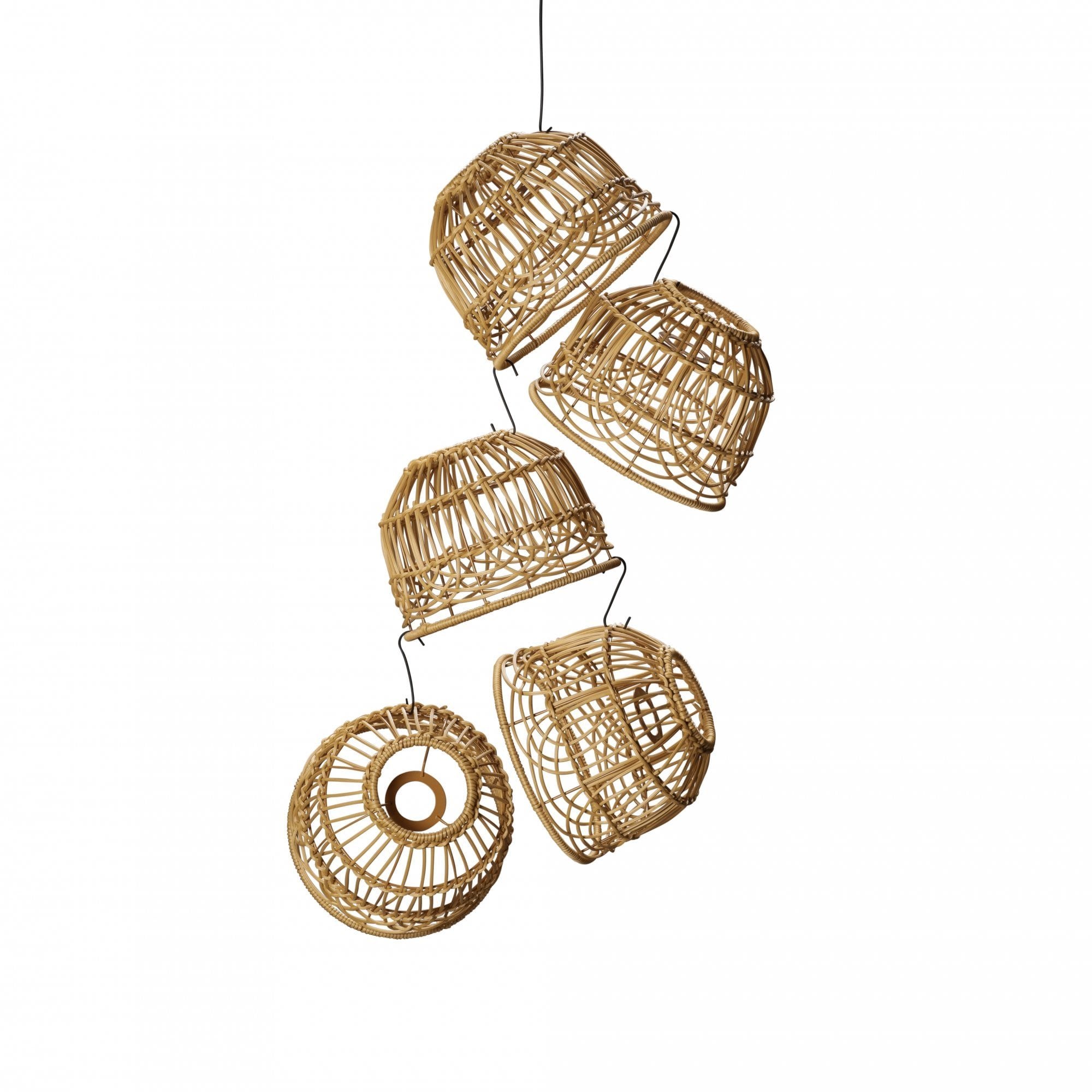 Konstsmide Large Domed Festoon Lamp Shades - 5 Pcs - Natural Rattan - Shade Only