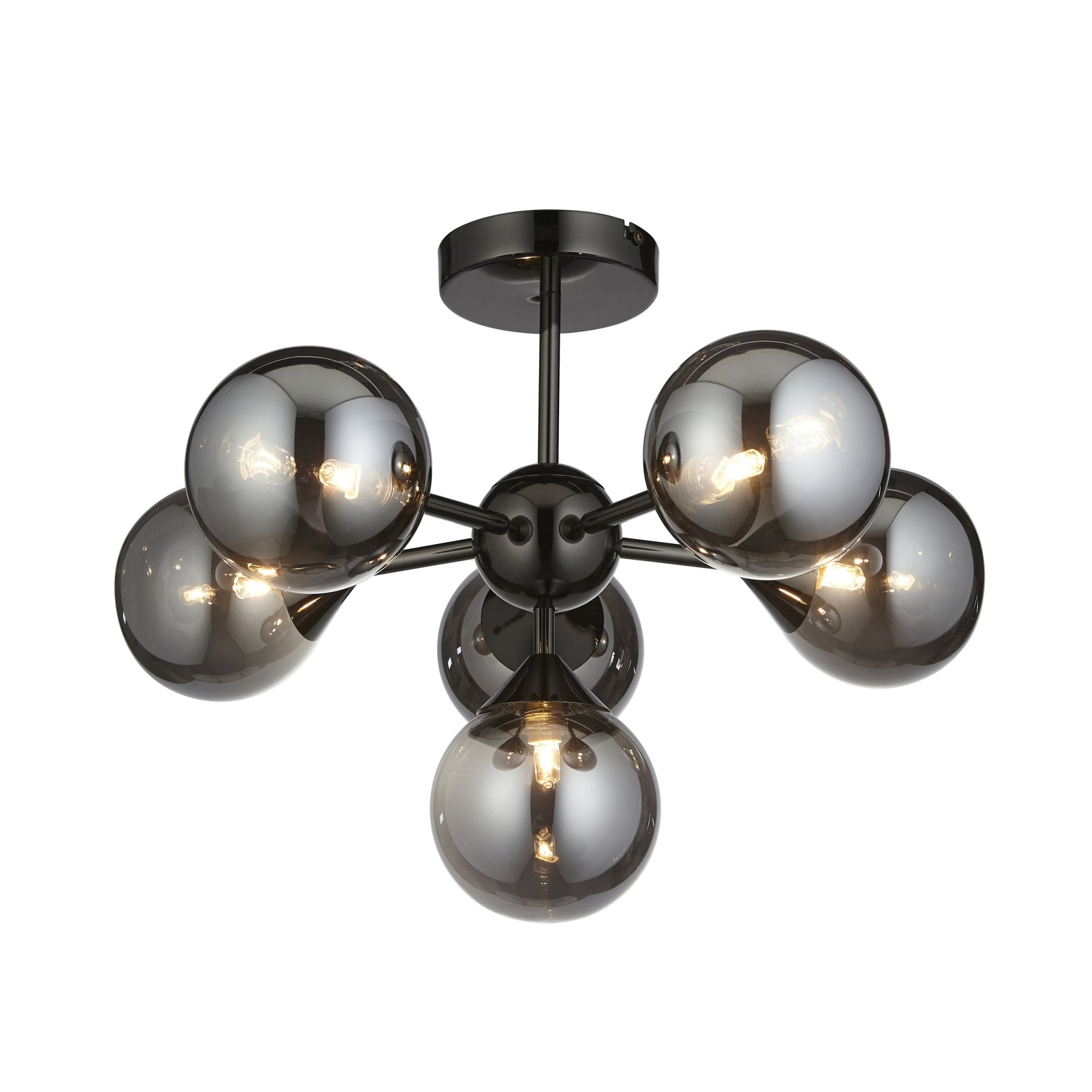 Endon Oscar 6 Light Semi-Flush Fitting - Black Chrome Plate & Smoked Mirror Glass