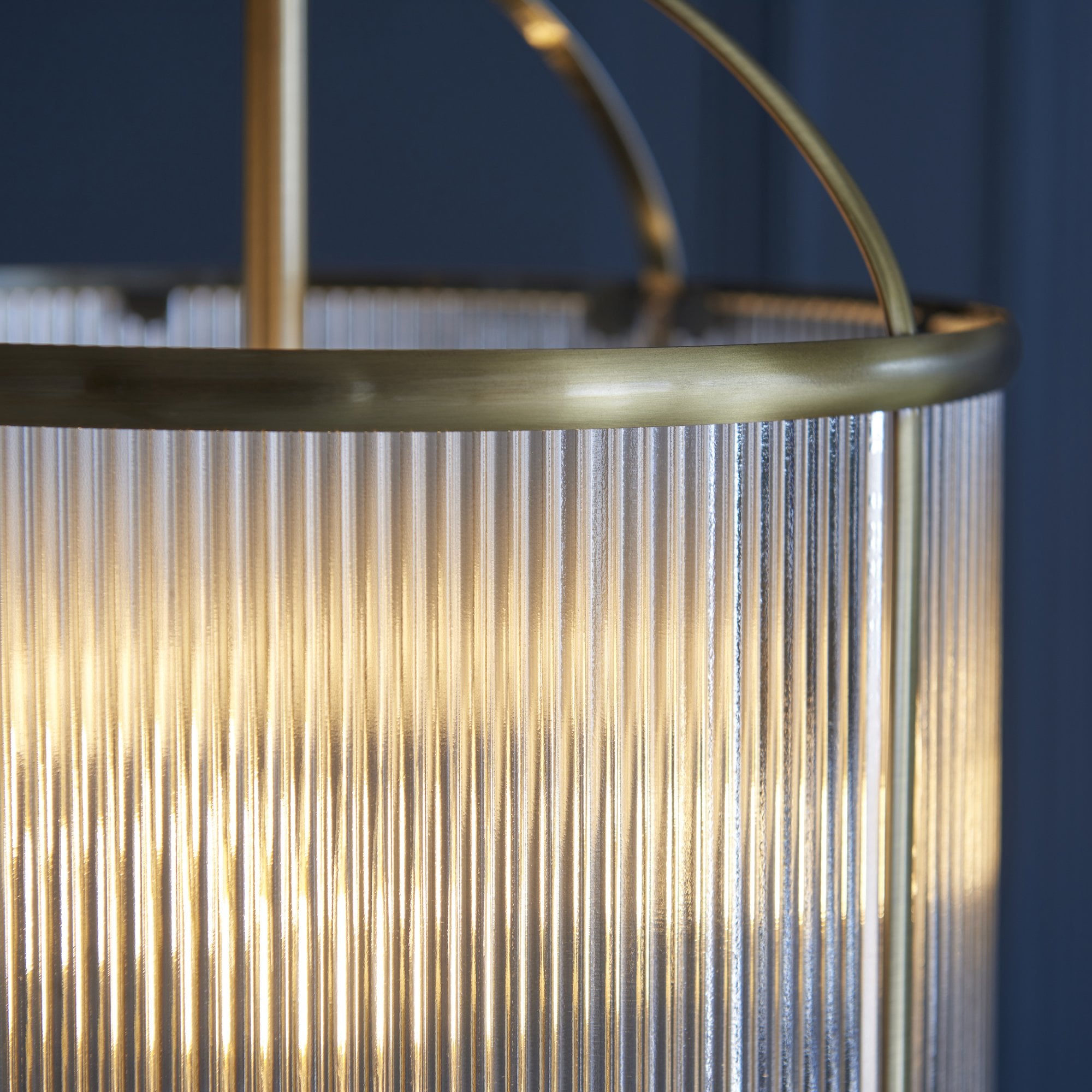 Endon Lambeth Ribbed 4 Light Pendant - Antique Brass Plate & Clear Ribbed Glass